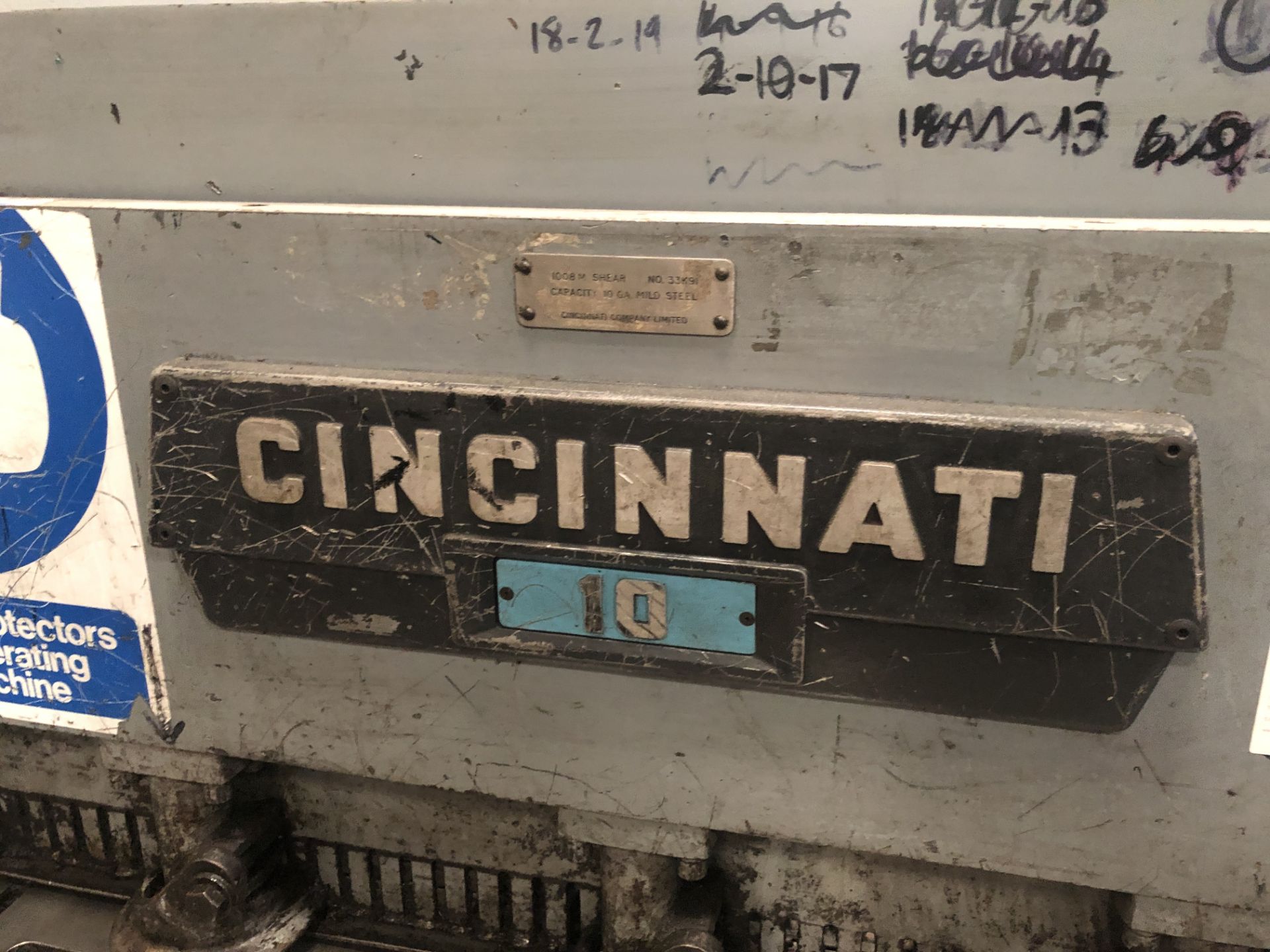 Cincinnati 1008-M, Shear, Capacity 10 GA, Serial No.33K91 with Guards & Compressor - Image 8 of 19