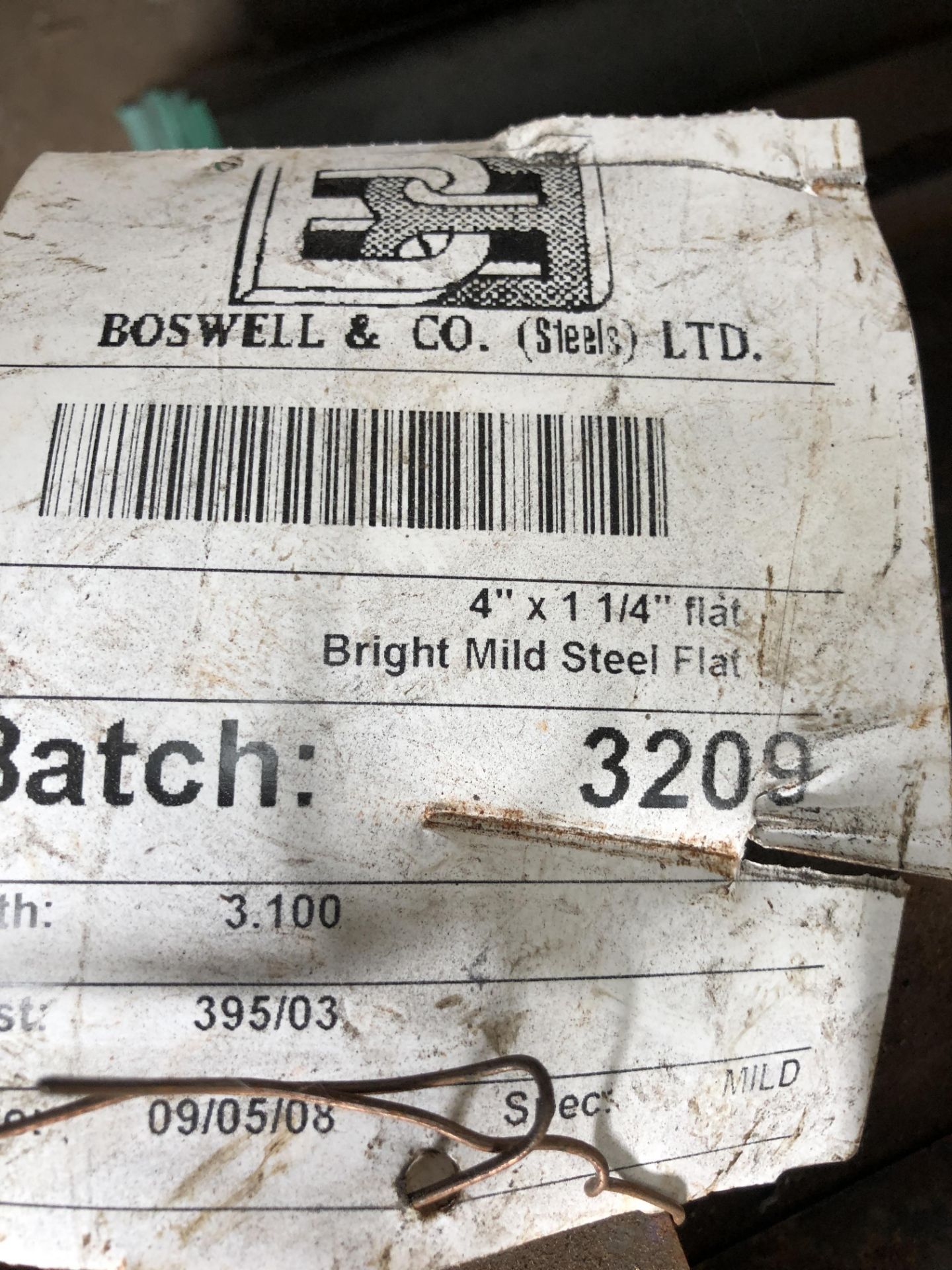 Batch 3209 - 13 x 4" x 1 1/4" Bright Mild Flat Steel, Length 3.100m, Cast 395/03