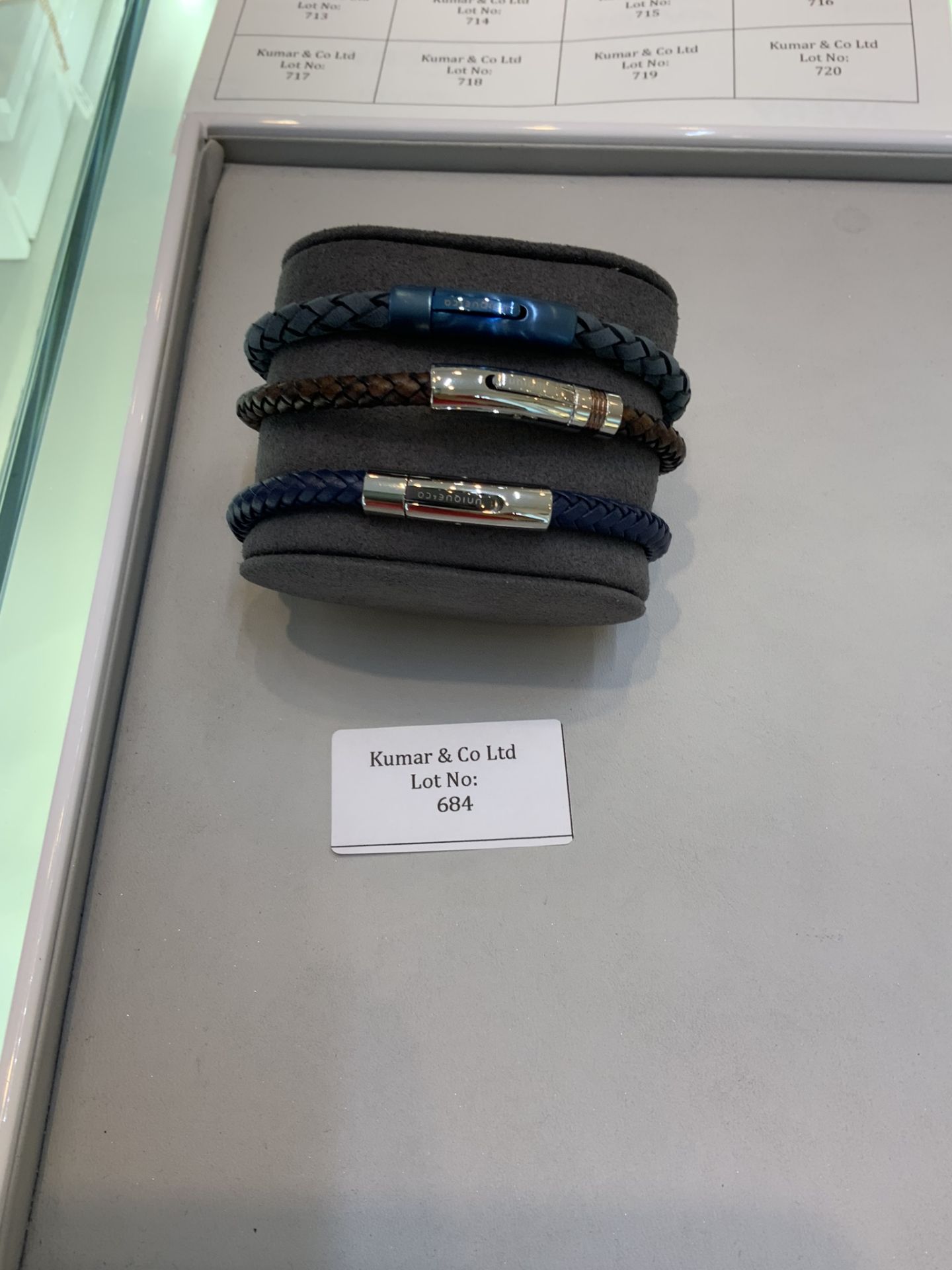 Unique & Co 3x Leather Bracelets (Blue & Grey) RRP £39each