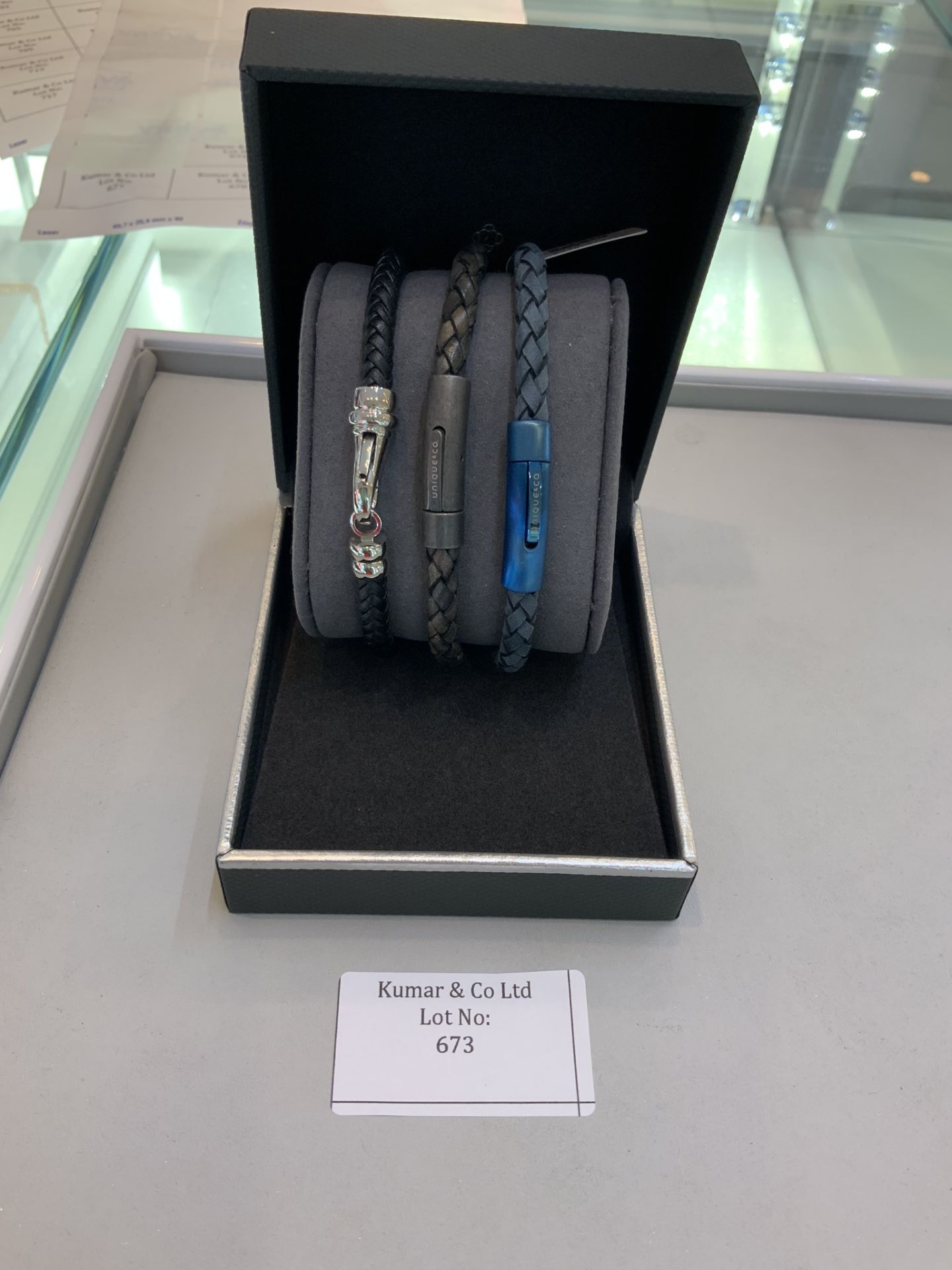 Unique & Co 3x Leather Bracelets (Black,Blue & Grey) RRP £39each
