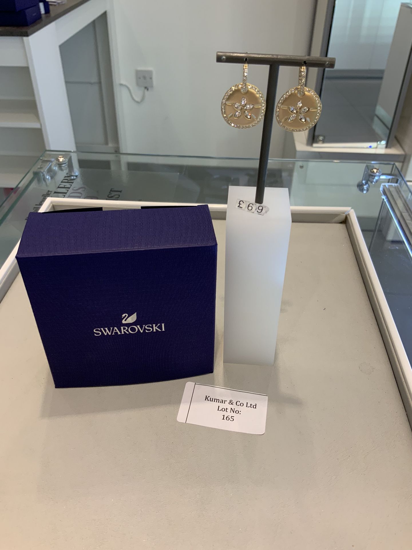 Swarovski Crystal Ocean Sand Coin white & Gold Tone Earrings RRP £69