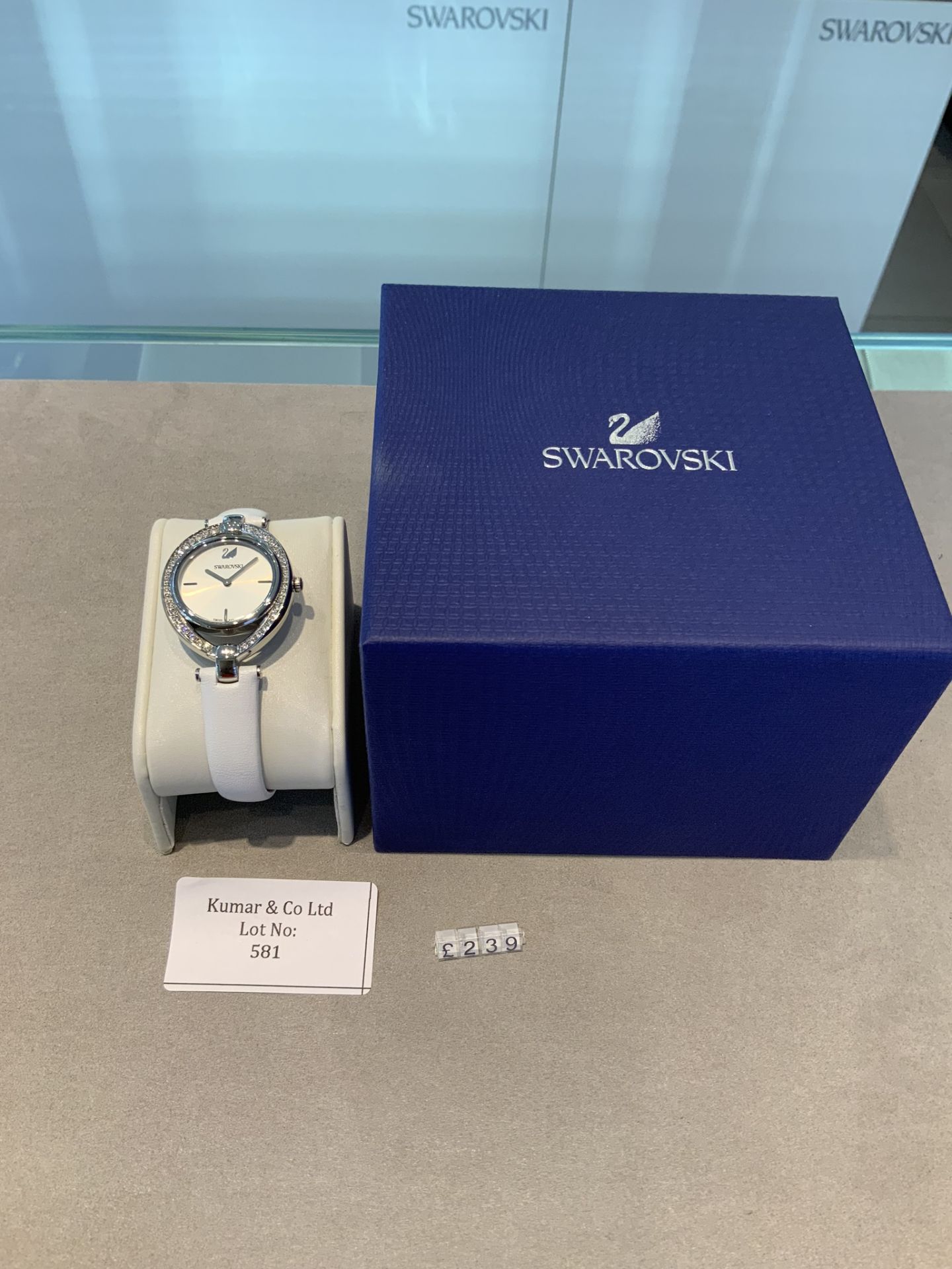 Swarovski Crystal Stella White Leather Strap Watch RRP £209