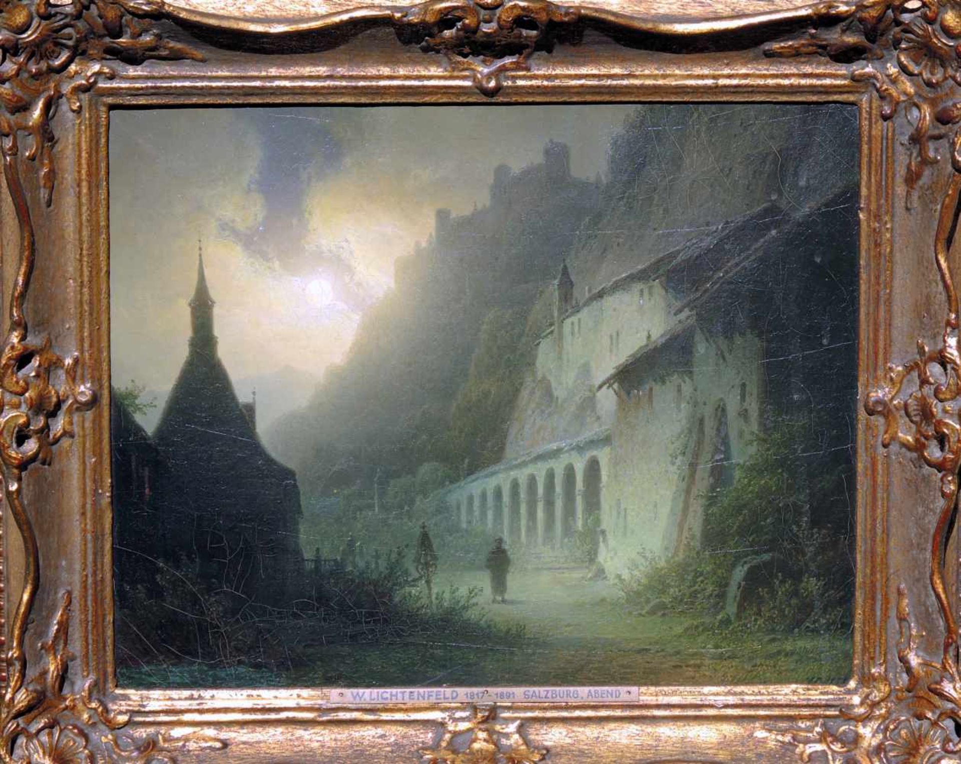 Wilhelm Lichtenheld, 1817 Hamburg - 1871 MünchenÖl/Leinwand. "Salzburg. Abend" - im Mondschein - Bild 2 aus 2