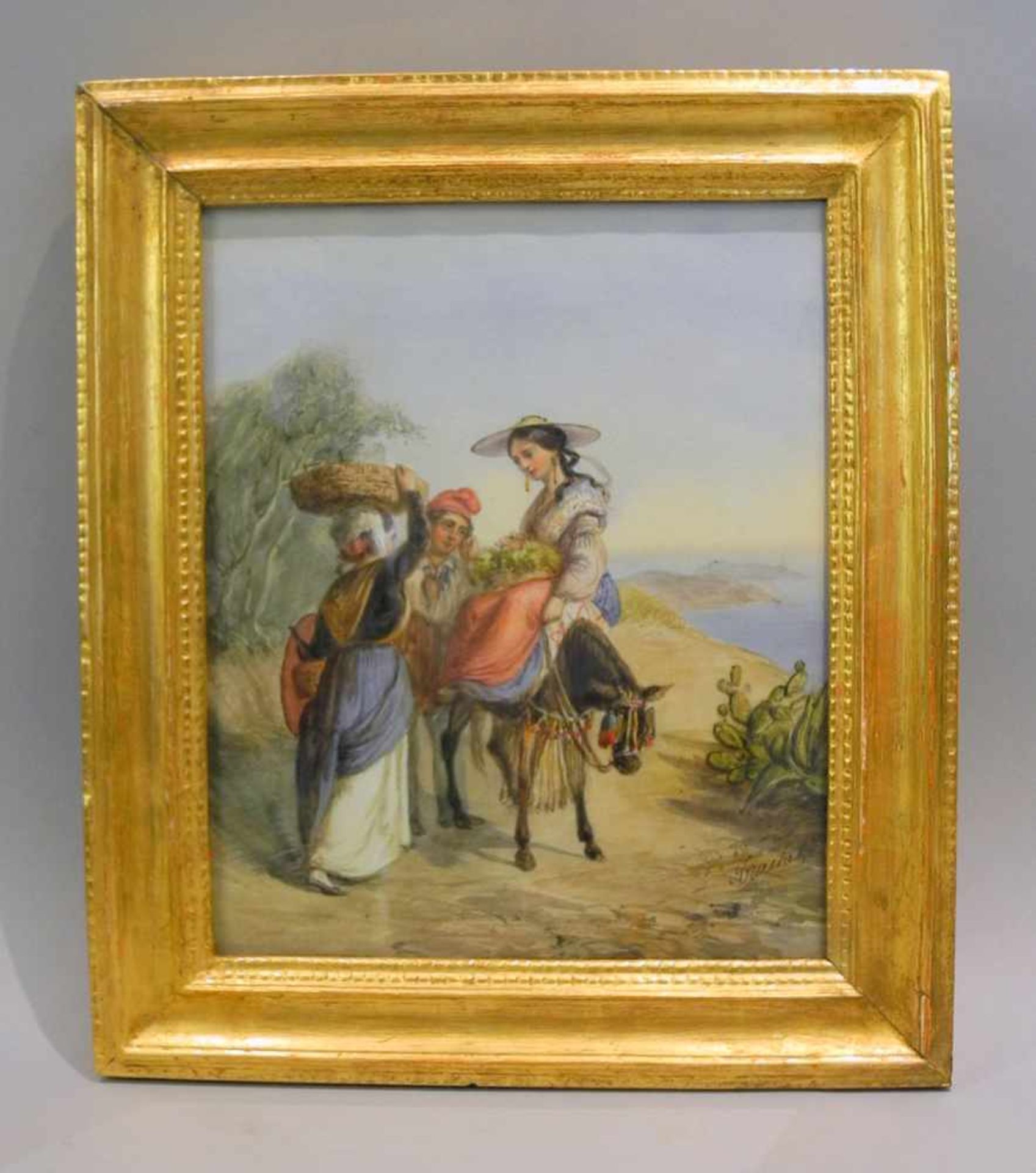 Ercole Trachel, 1820 Nizza - 1872 ebendaBleistift, Gouache/Papier. "Paysans de Nice" - Reisende - Bild 2 aus 2