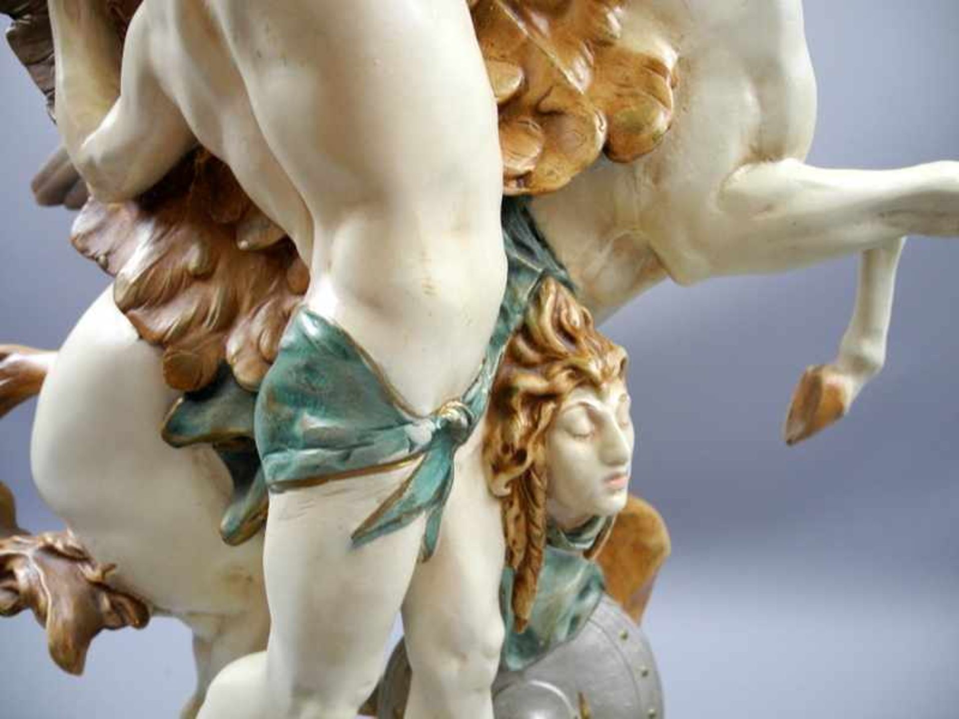 Emile Louis Picault, 1833 - 1915 FrankreichMetall, polychrom bemalt. Perseus mit Pegasus und dem - Image 3 of 5
