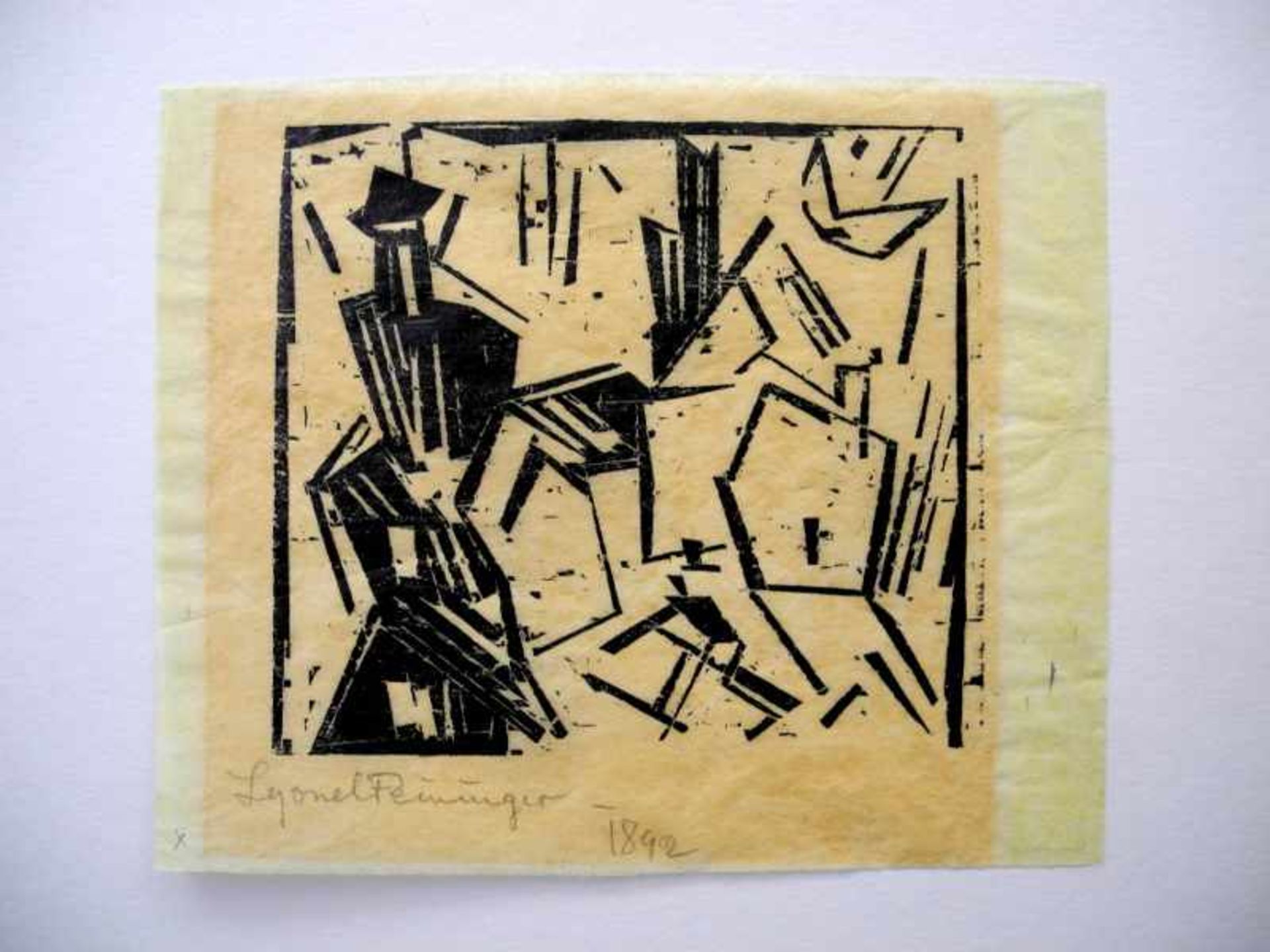 Lyonel Feininger, 1871 New York - 1956 ebendaHolzschnitt/geripptes Pergamentpapier. "Dorf (mit