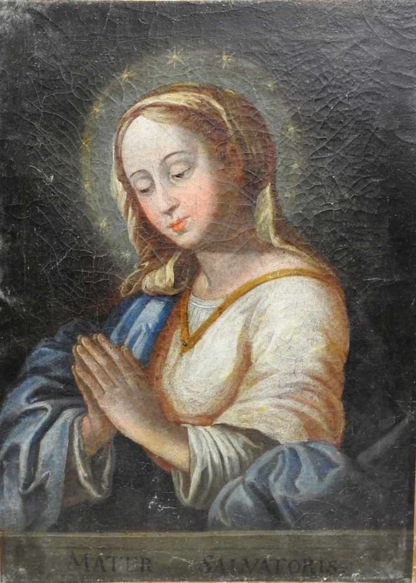 Mater SalvatorisÖl/Leinwand. Betende Madonna, bezeichnet als Mater Salvatoris. Altrestauriert.