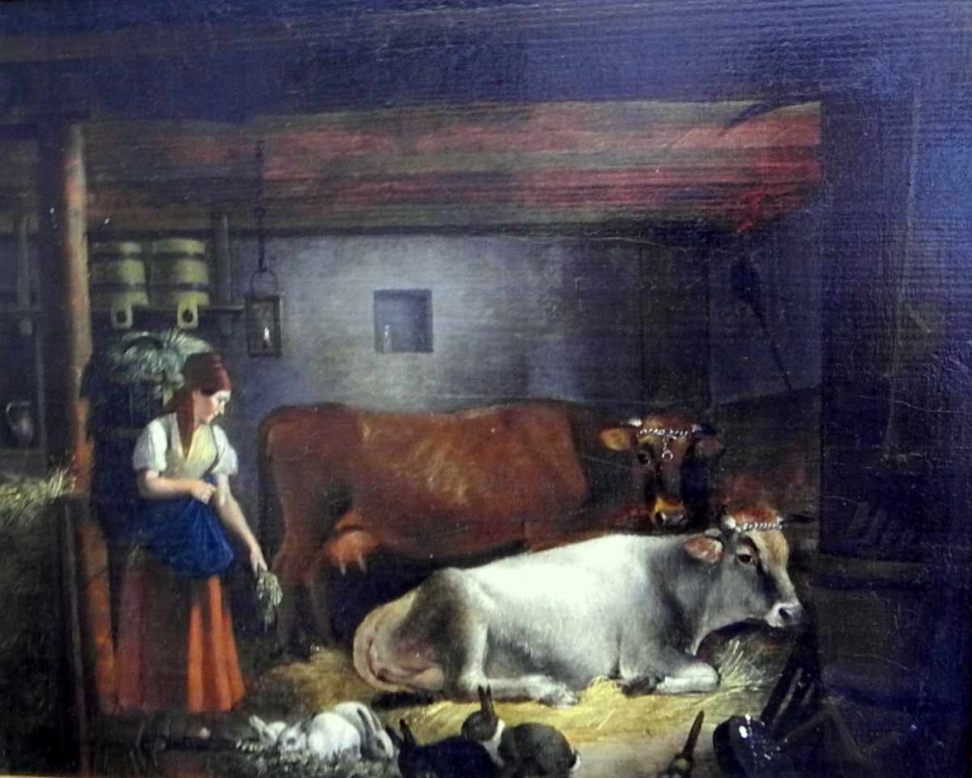 Christian Wilhelm Ernst Dietrich, 1712 Weimar - 1774 DresdenÖl/Leinwand. Bäuerin im Stall mit