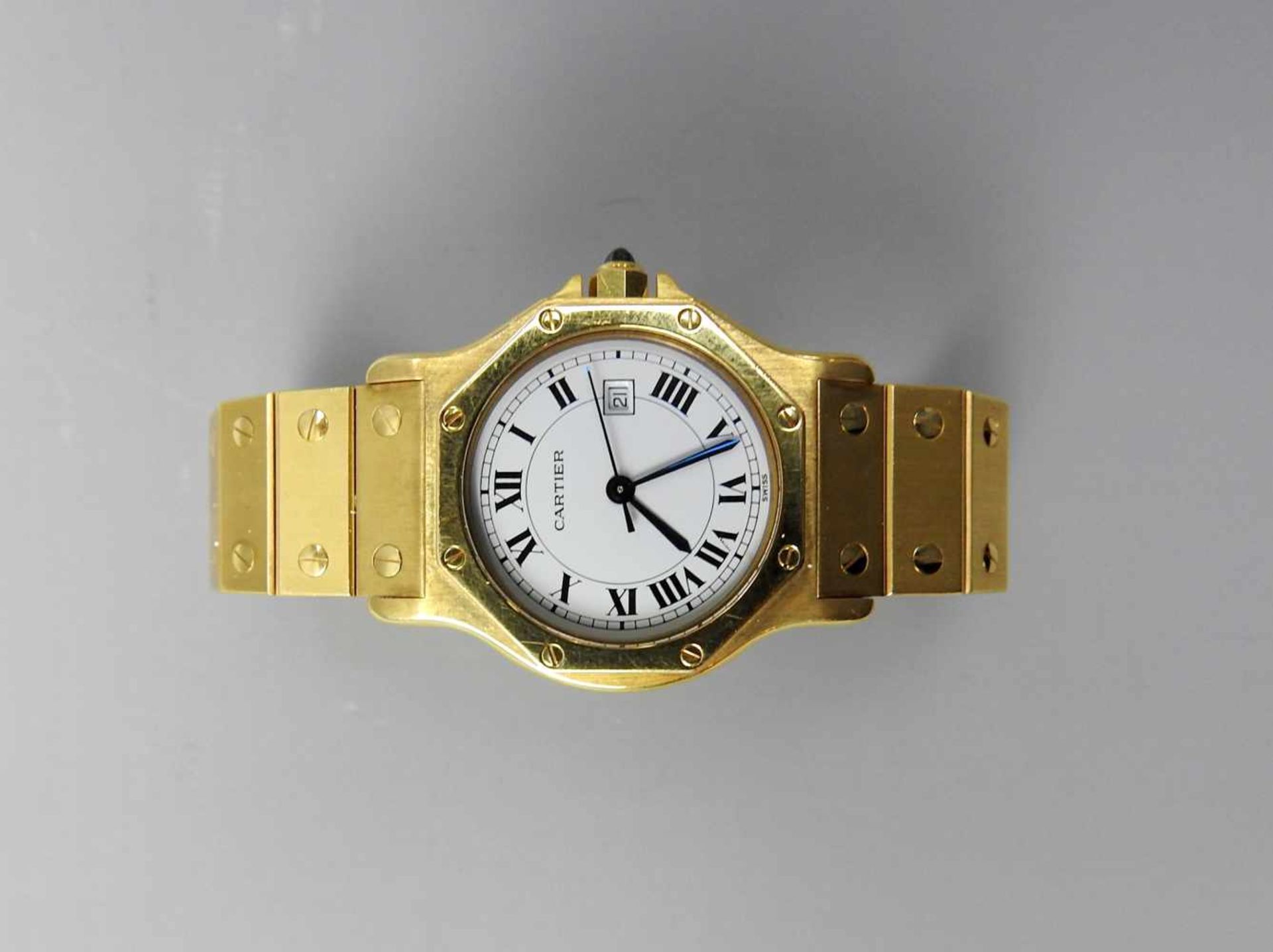 Cartier, Santos Galbée18 K. Gelbgold, mittelgroße Herrenuhr, Automatik. In guter Erhaltung.