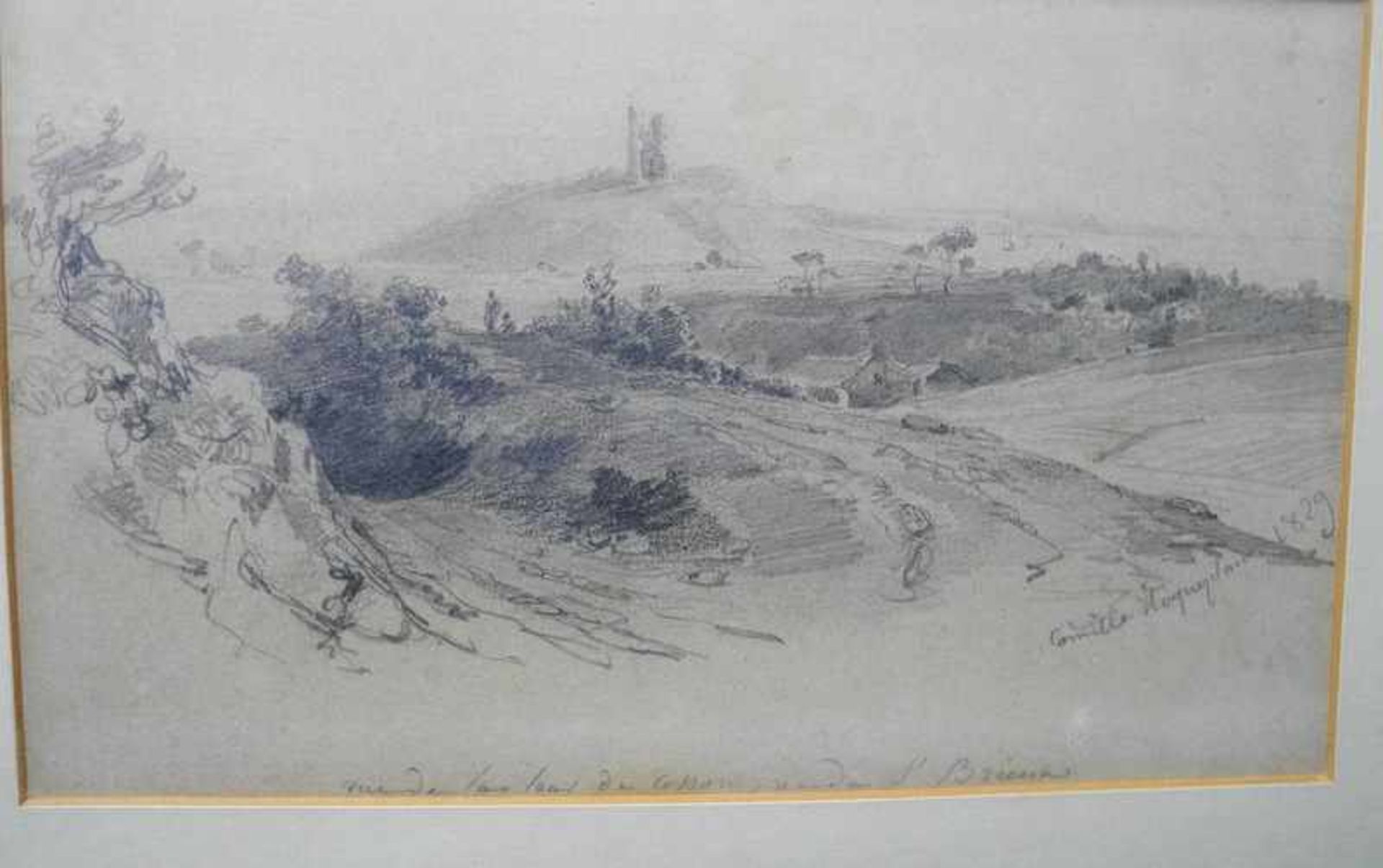 Camille Roqueplas, 1802 Mallemort - 1855 ParisBleistift/Papier. Weitläufige Landschaft mit Bachlauf.