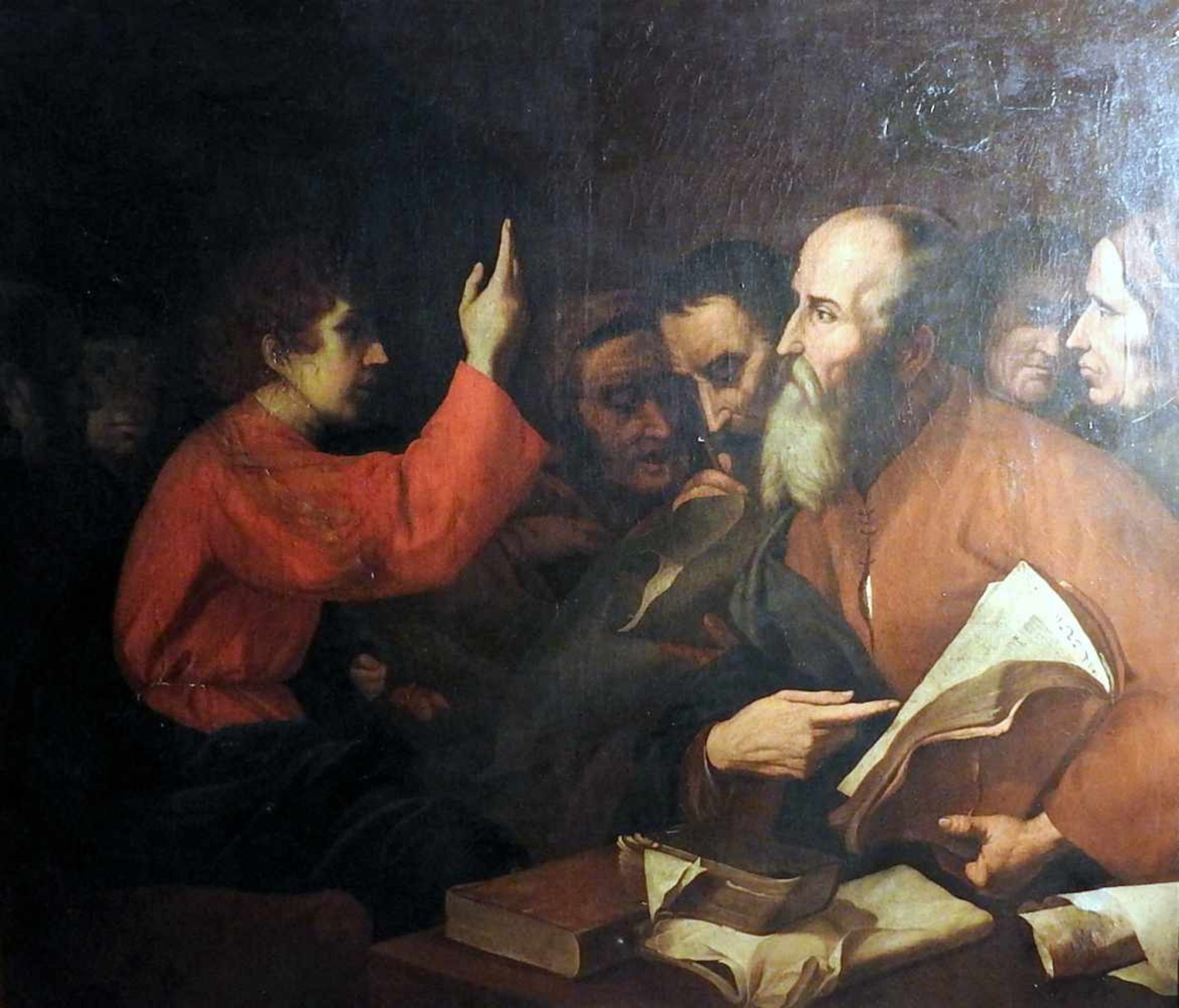 Zwölfjähriger Jesus und die Schriftgelehrten im TempelÖl/Leinwand. Schule des Jusepe de Ribera (1591