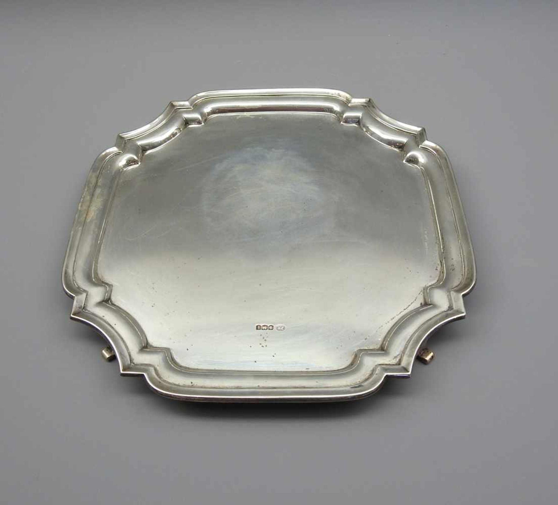Sheffielder Silber-TablettSterling Silber 925, im Spiegel mit Manufakturstempel John Round, Krone