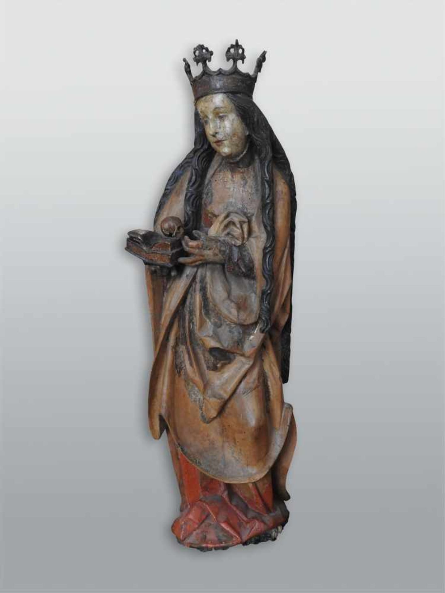Memento Mori der Maria MagdalenaHolz geschnitzt und farbig gefasst. Darstellung von Maria