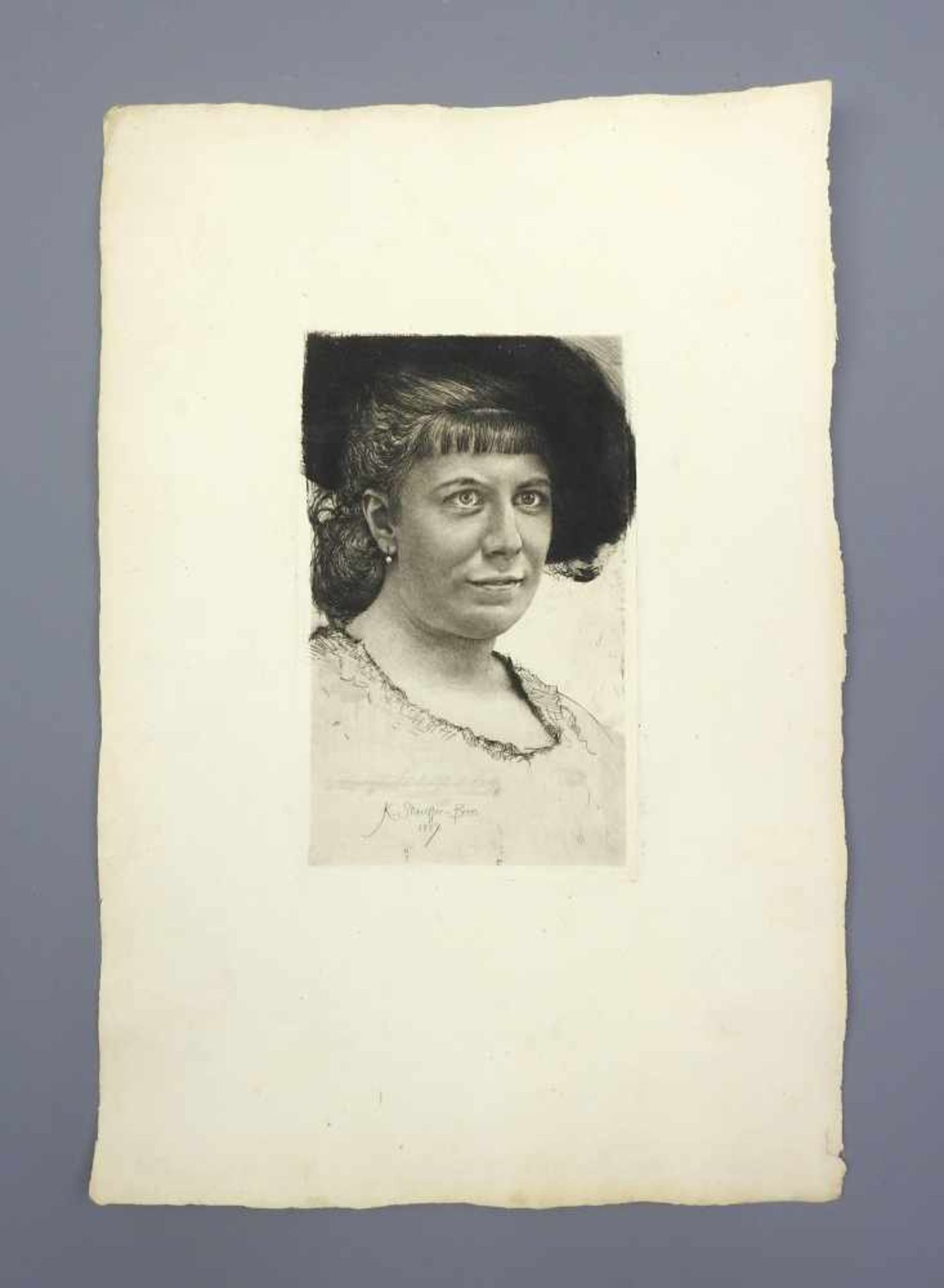 Karl Stauffer-Bern, 1857 Trubschachen - 1891 FlorenzRadierung/Papier. Bildnis einer Dame mit Hut.