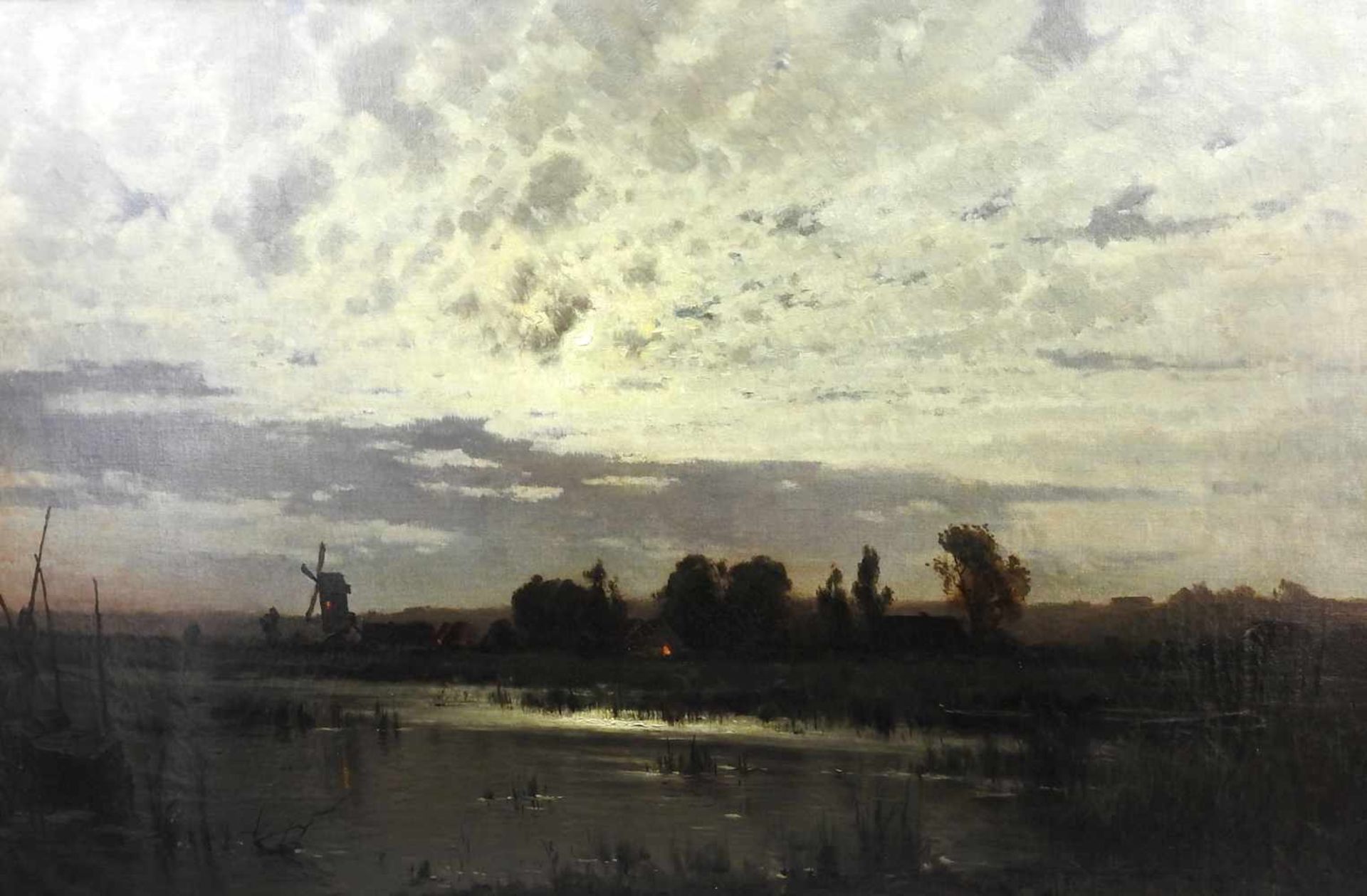 Walter Moras, 1856 Berlin - 1925 HarzburgÖl/Leinwand. Niederländische Landschaft mit Windmühle bei