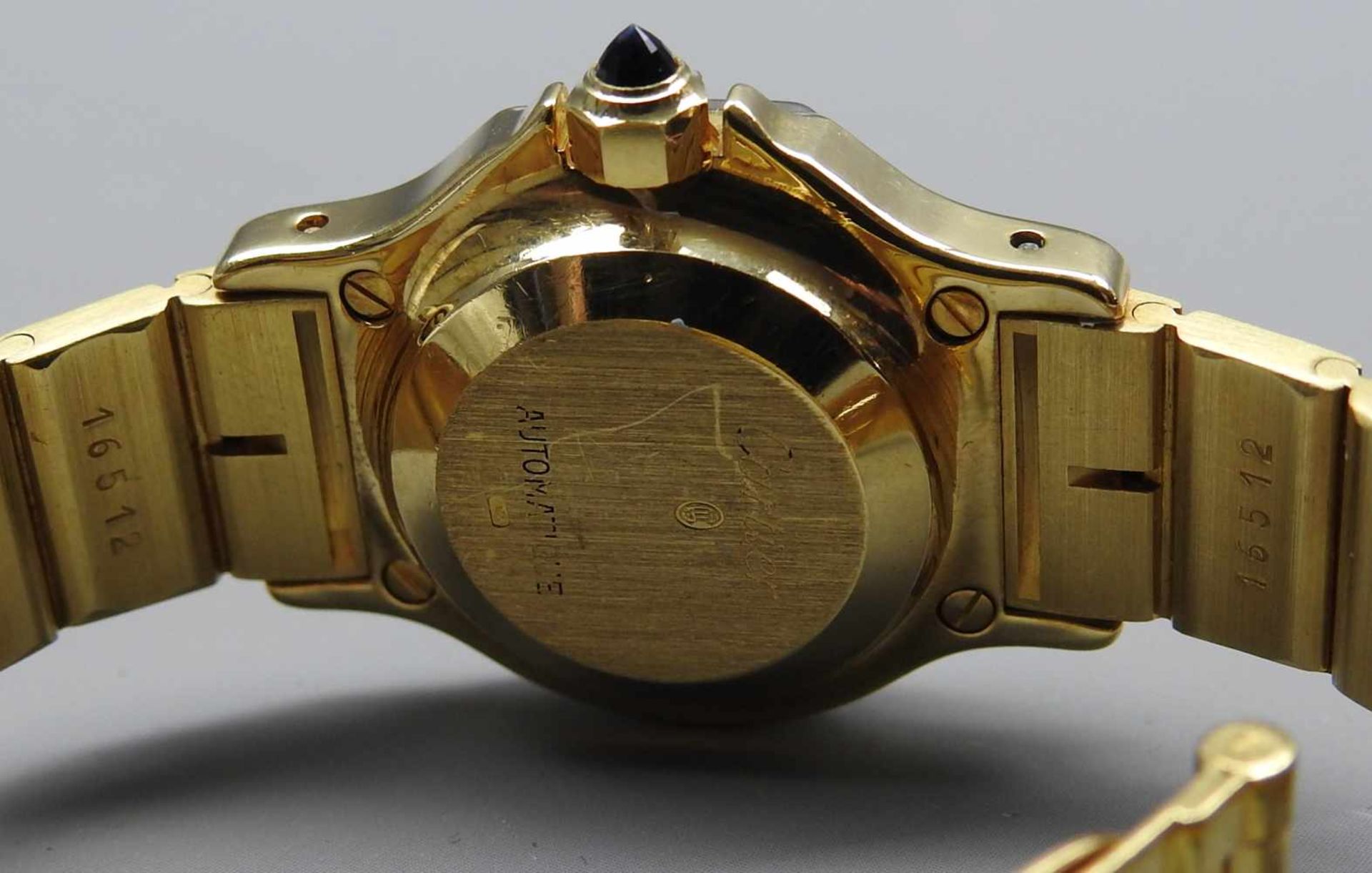 Cartier, Santos Octagon18 K. Weißgold und Gelbgold. Weißes Ziffernblatt mit römischen Zahlen, Band - Bild 3 aus 3