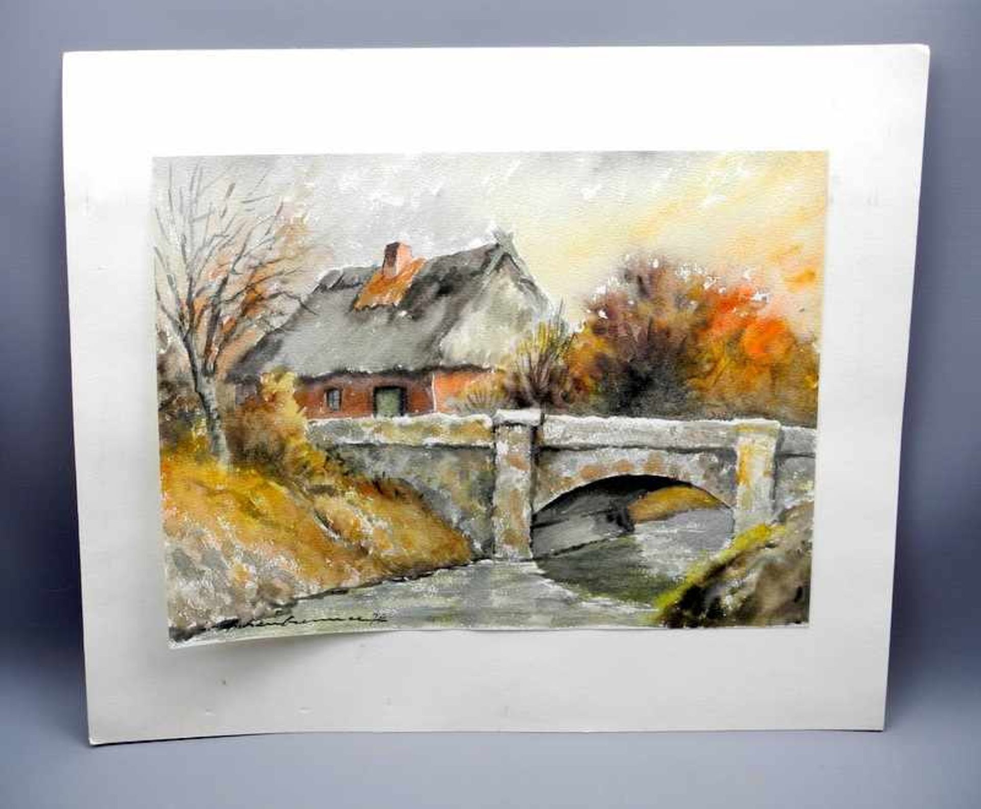 Lennart Aschenbrenner, geb. 1943 SchwedenAquarell/Papier. Ansicht einer Brücke mit angrenzendem - Bild 2 aus 2