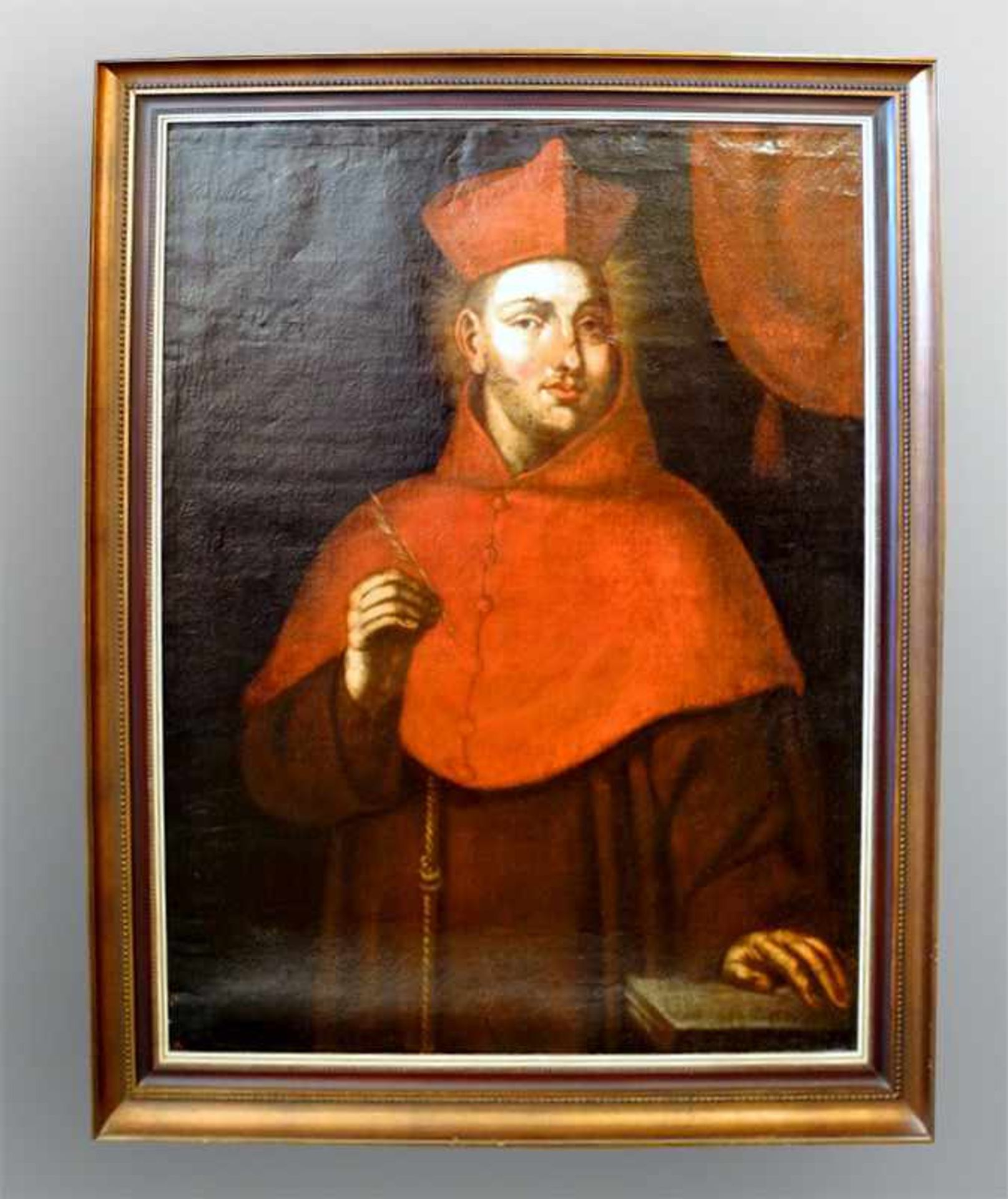 Junger Kardinal im roten OrnatÖl/Leinwand. Junger Kardinal im roten Ornat mit Schreibfeder in der - Bild 3 aus 3