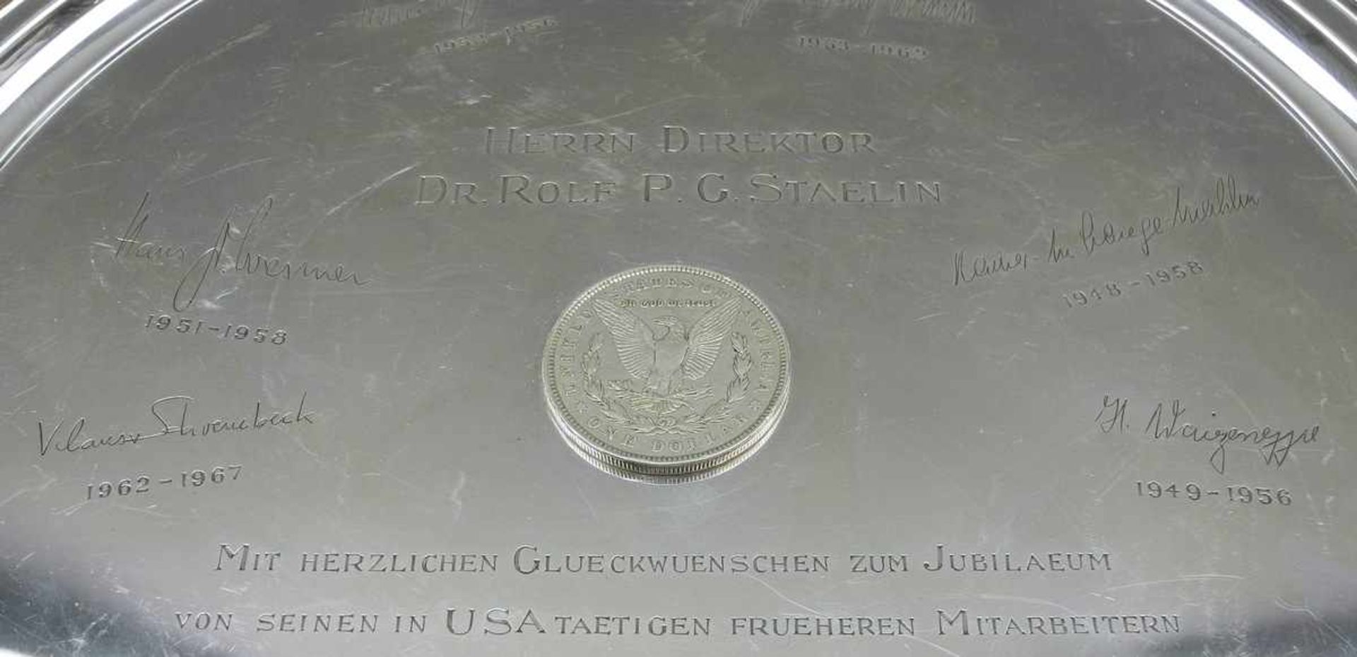 Tiffany & Co., Jubiläumsteller mit MünzeSterling Silber 925, am Boden punziert mit "Tiffany & C., - Bild 2 aus 2