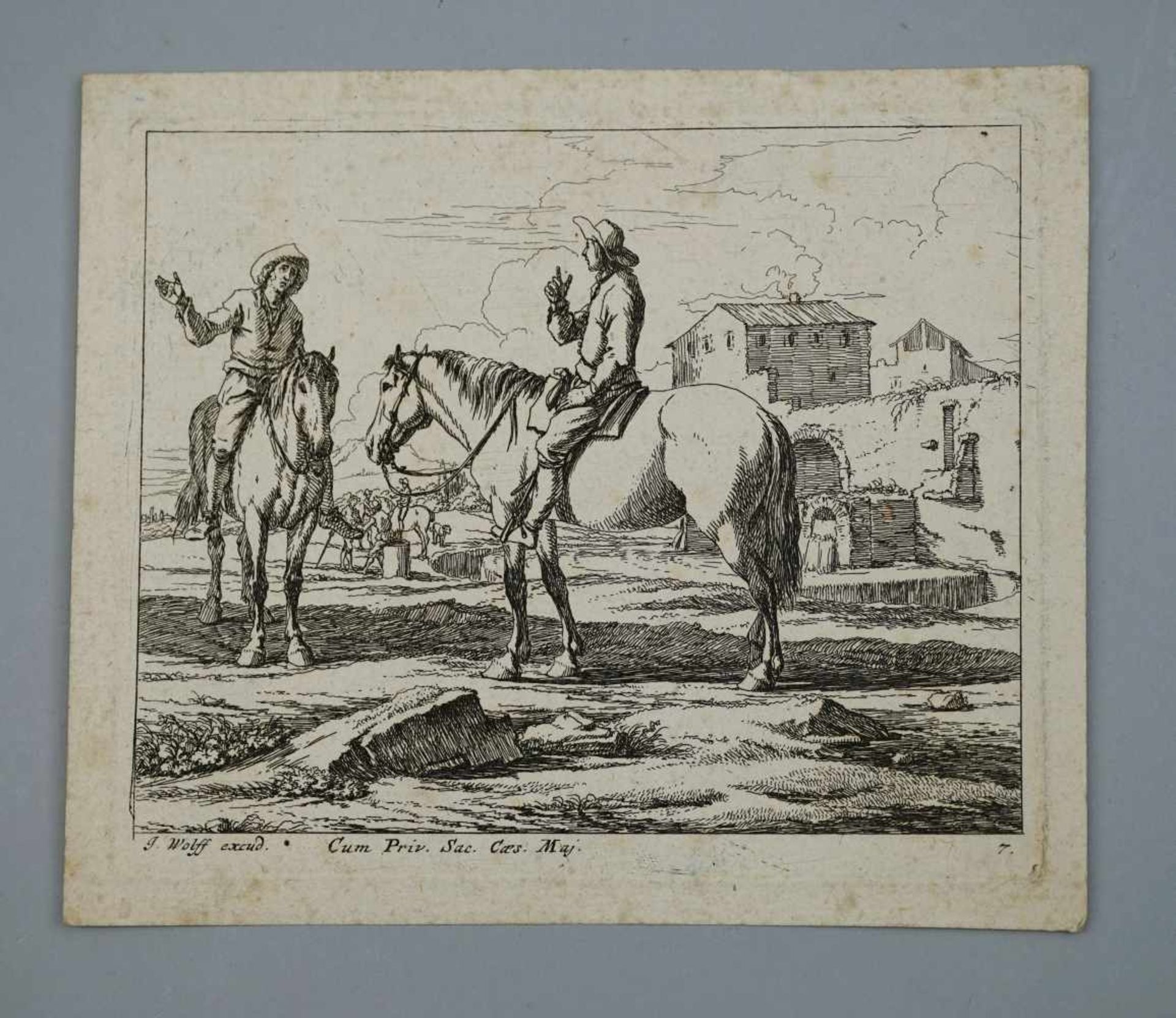 Jeremias Wolff, 1663 Augsburg - 1724 ebendaRadierung/Papier. Zwei Reiter beim Austausch von