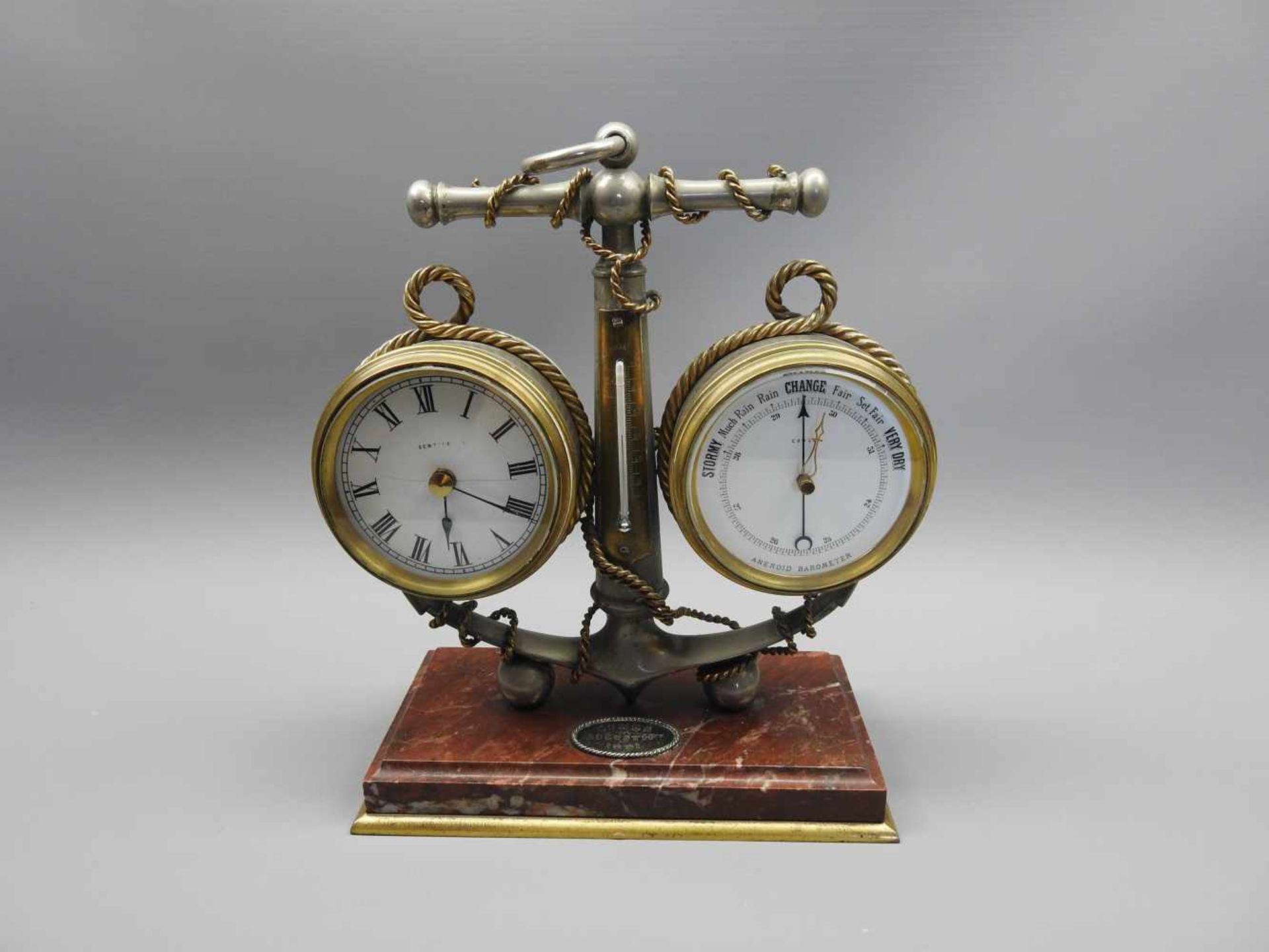 Maritime KaminuhrMetall, Messing, Marmor. Uhr, Barometer und Thermometer um einen von Tauen