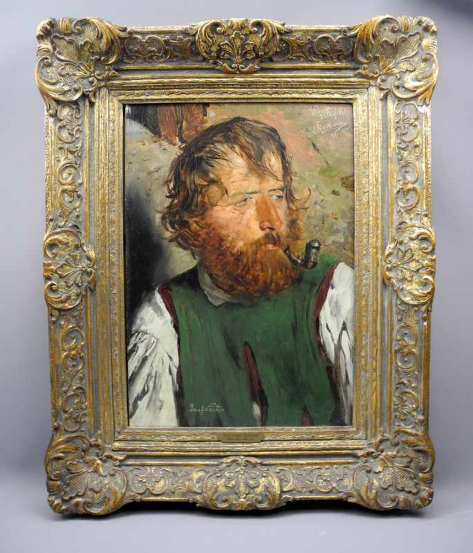 Franz Skarbina, 1849 Berlin - 1910 ebendaÖl/Holz. Porträt des Pfeife rauchenden Josef Leiter. - Bild 2 aus 4