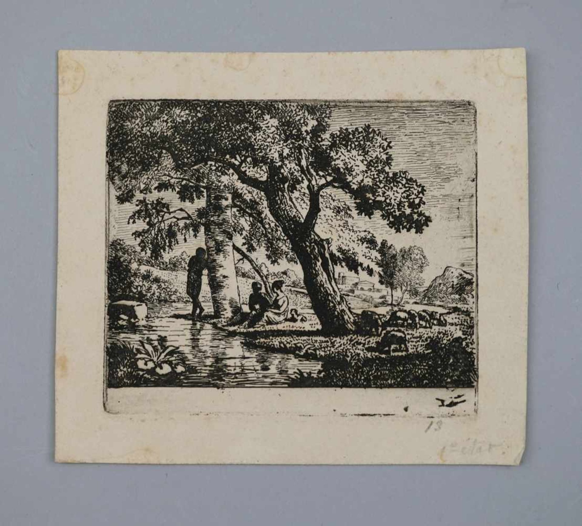 Jean-Louis Demarne zugeschrieben, 1744 - 1829 FrankreichRadierung/Papier. Uferszene mit weidenden