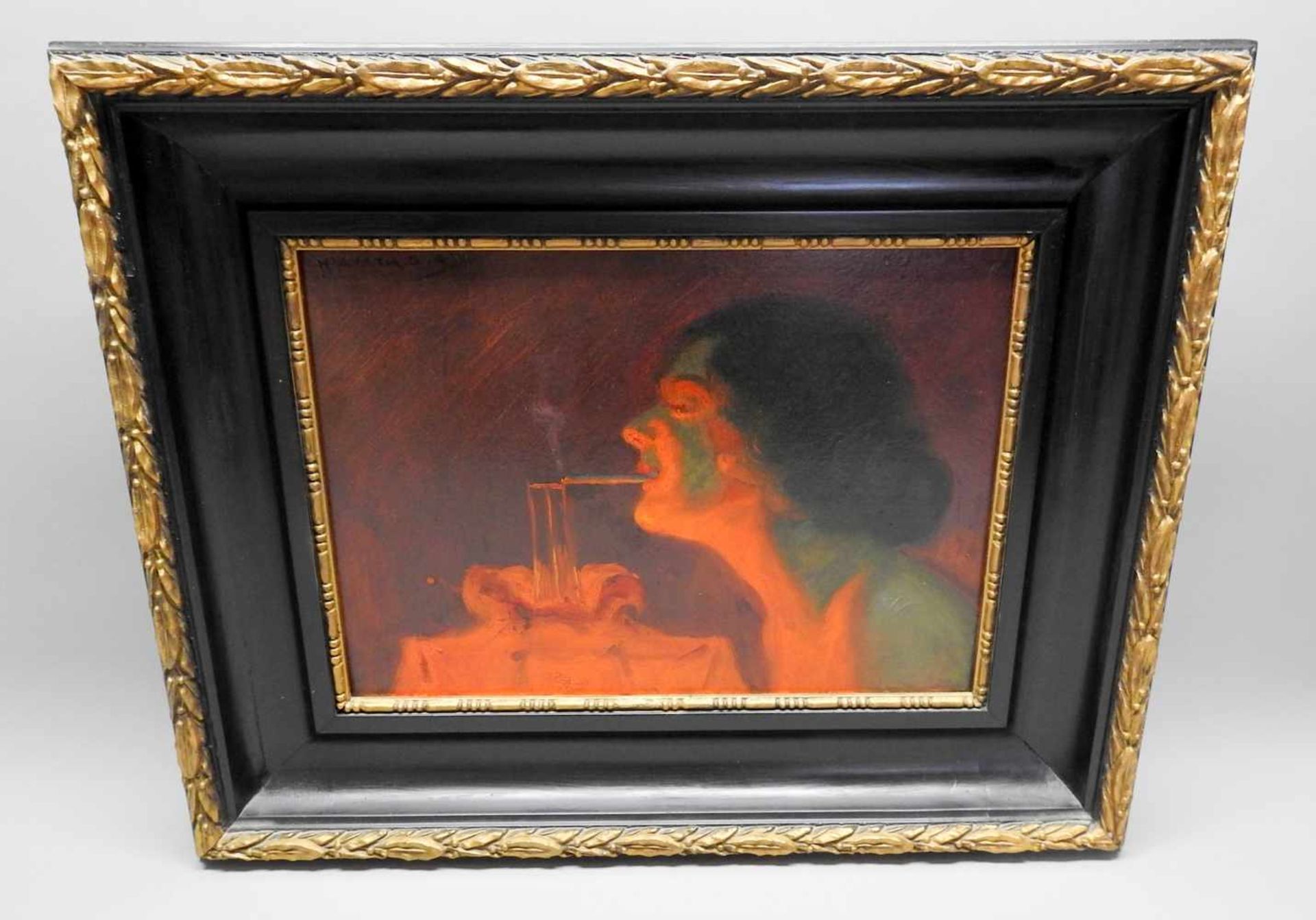 Ander G. Horvath, 1876 Budapest - 1966 unbekanntÖl/Holz. Jugendstil-Gemälde einer sich die Zigarette
