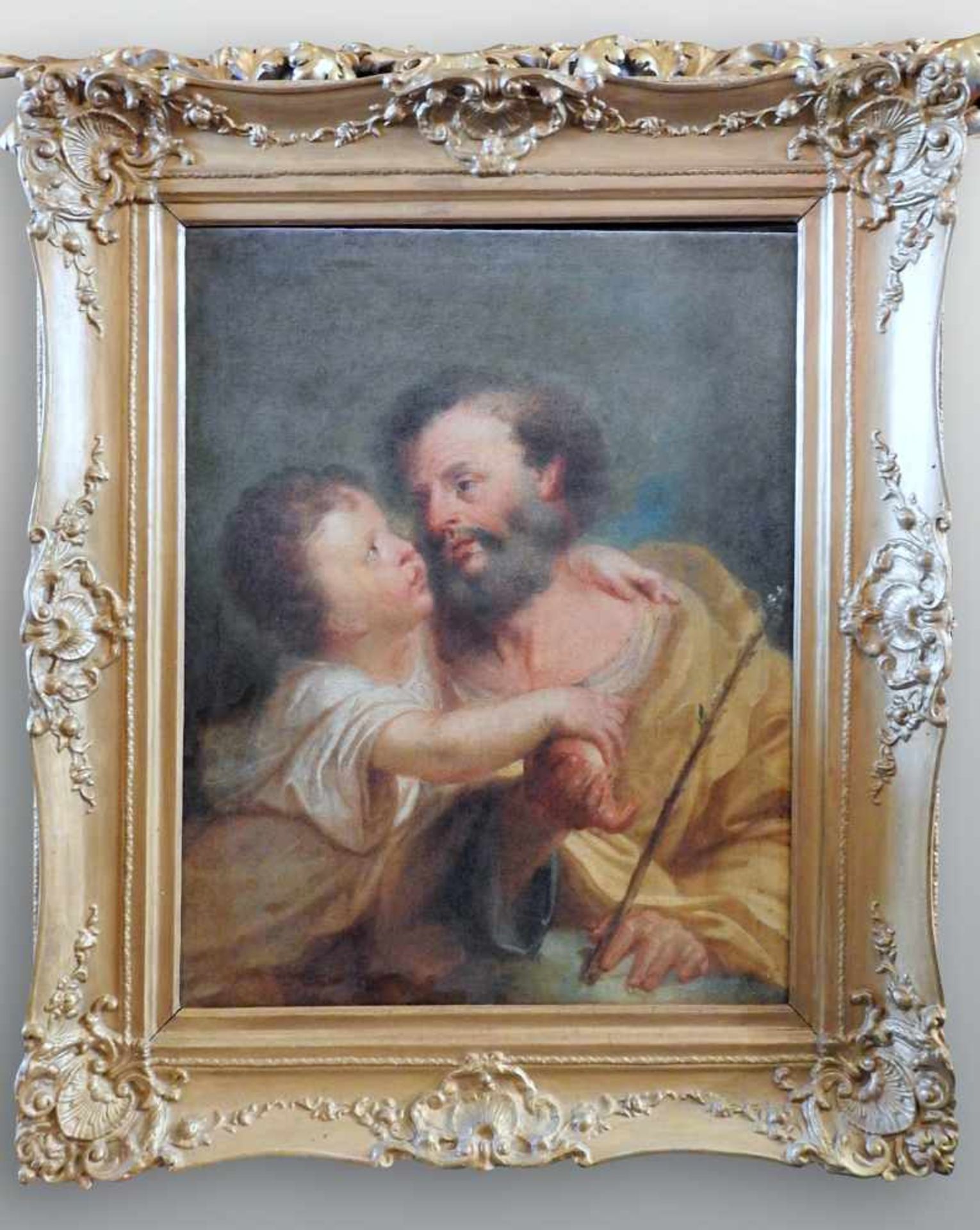 Heiliger Josef mit ChristuskindÖl/Leinwand. Bildnis von Josef und Jesus, welche gemeinsam einen - Image 3 of 3