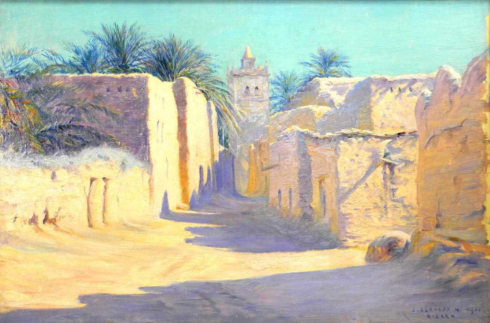 Jules Blancpain, 1860 Villeret - 1914 ebendaÖl/Leinwand. Blick in eine Gasse der algerischen Stadt