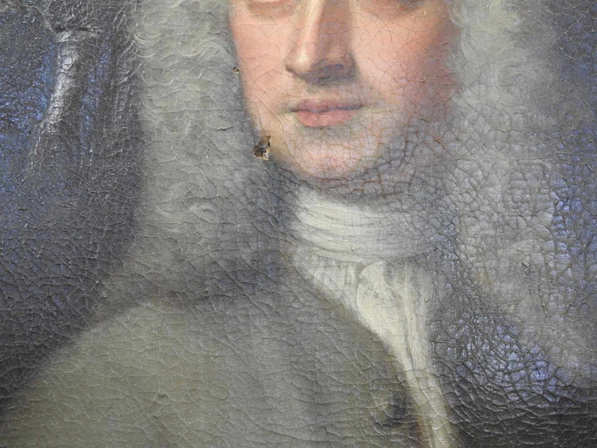 Barockes AdelsportätÖl/Leinwand. Brustbild eines Herrn mit barocker Perücke. Unsigniert. Wohl - Image 4 of 5