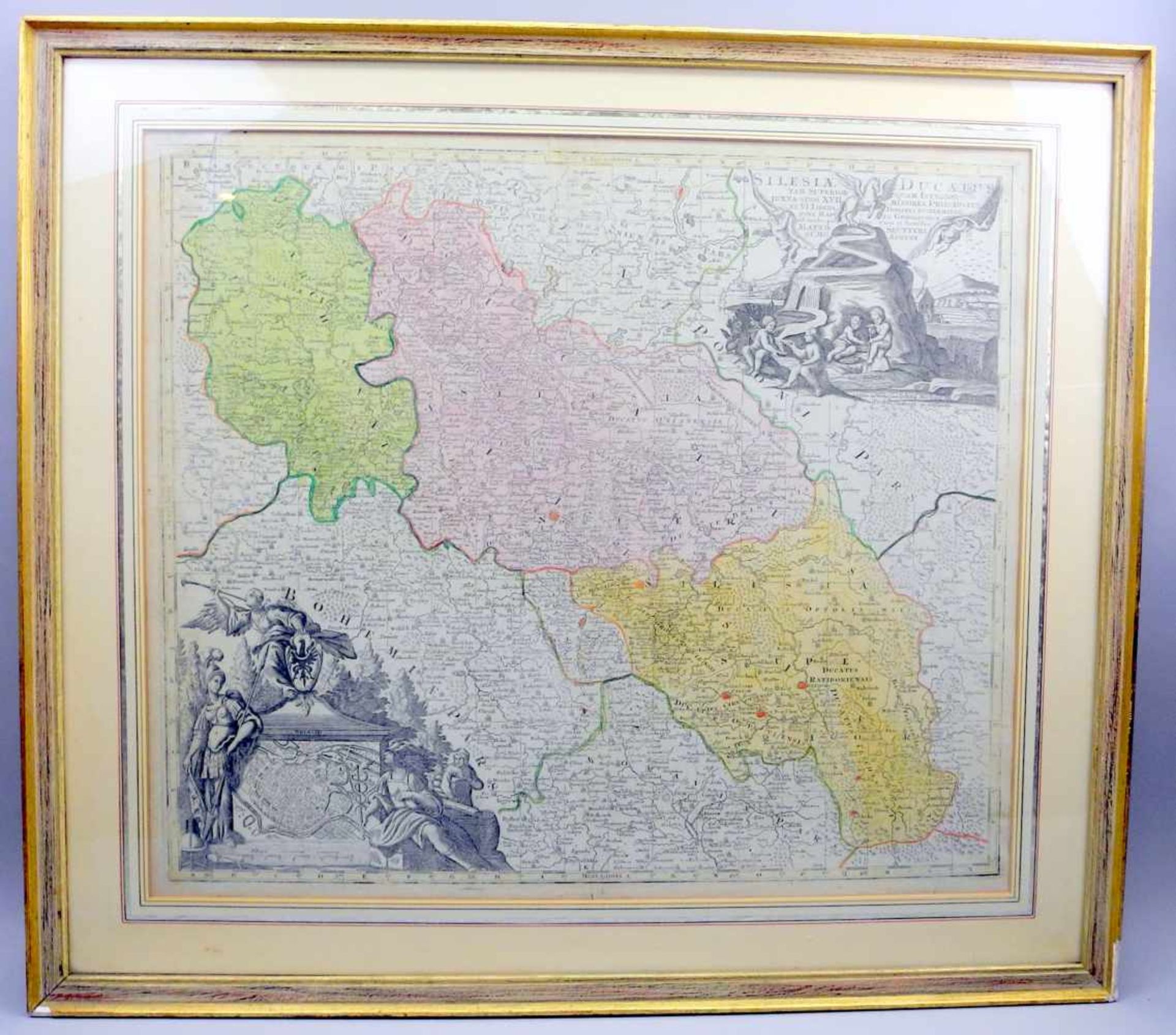 Landkarte von SchlesienKolorierter Kuperstich/Papier. Die antike Landkarte "Silesiae Ducatus" des - Image 2 of 2