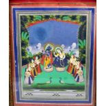 Indische HochzeitGouache/Papier. Farbenfrohe Darstellung eines indischen Hochzeitpaares mit Pfauen