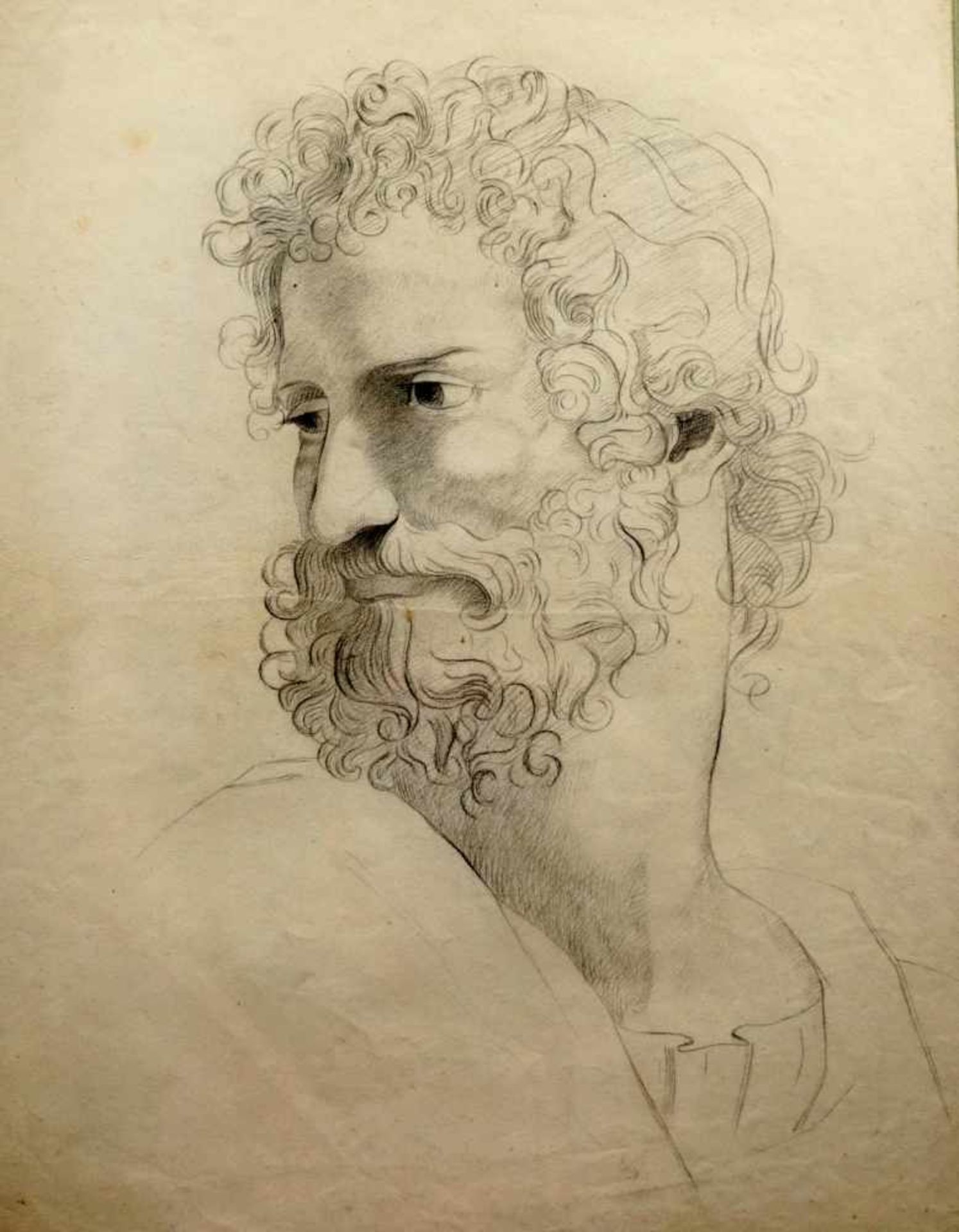 Kopfstudie eines BärtigenBleistift/Papier. Zeichnung eines gelockten Männerkopfes mit Bart,