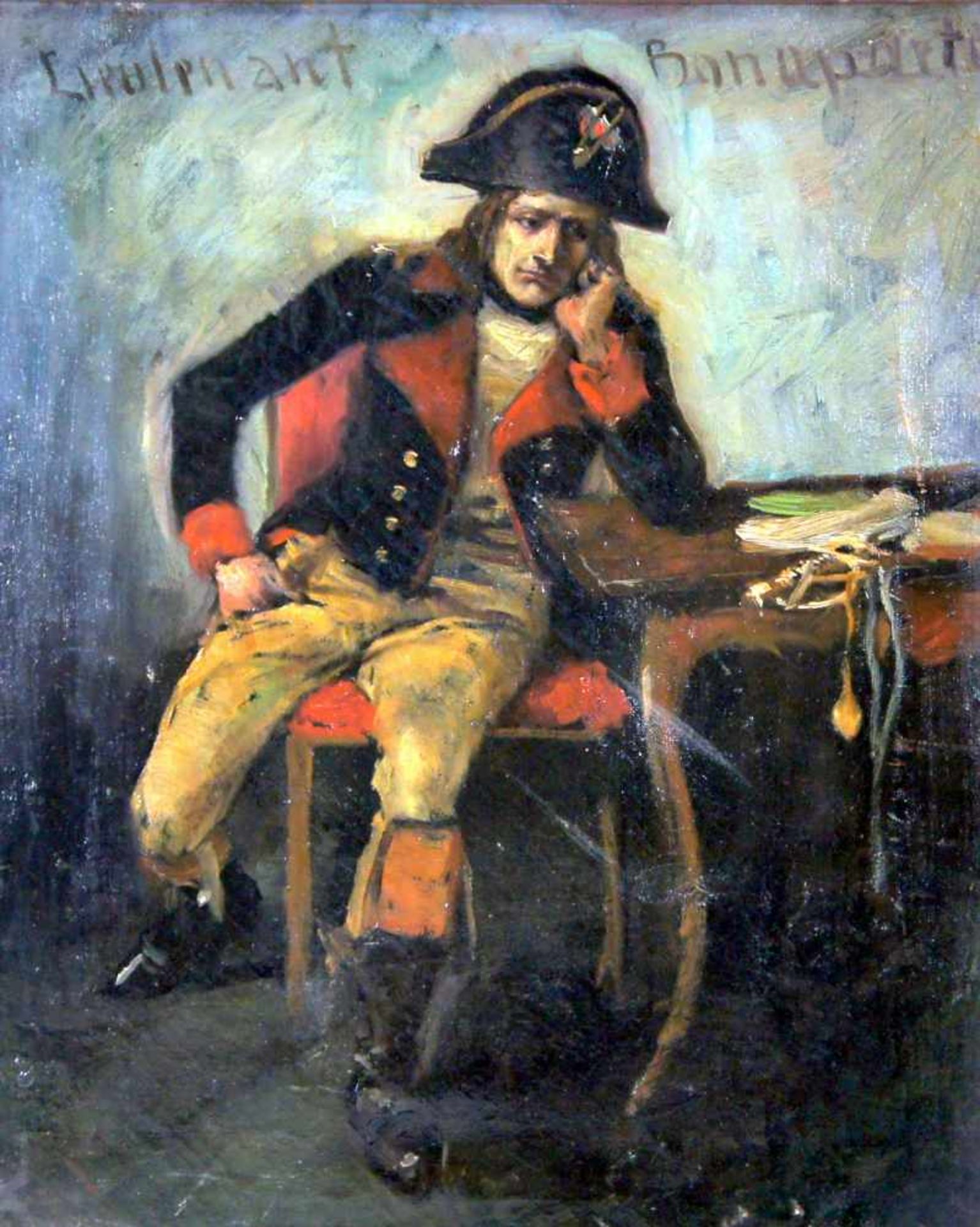 Lieutnant BonaparteÖl/Leinwand. Darstellung des an einem Tisch sitzenden Napoleon Bonaparte in