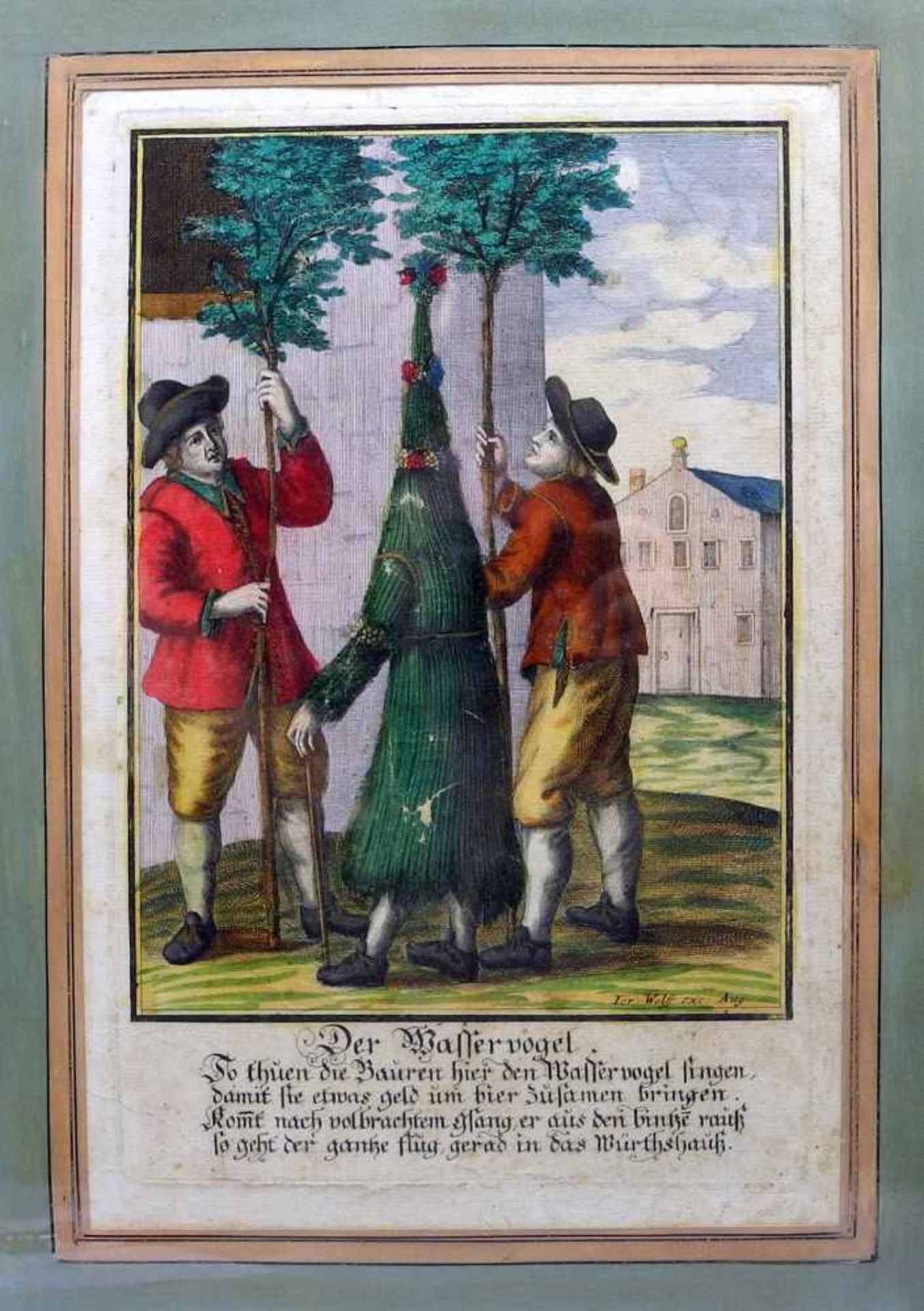 Jeremias Wolff, 1663 Augsburg - 1724 ebendaKolorierter Kupferstich/Bütten. "Der Wasservogel" mit