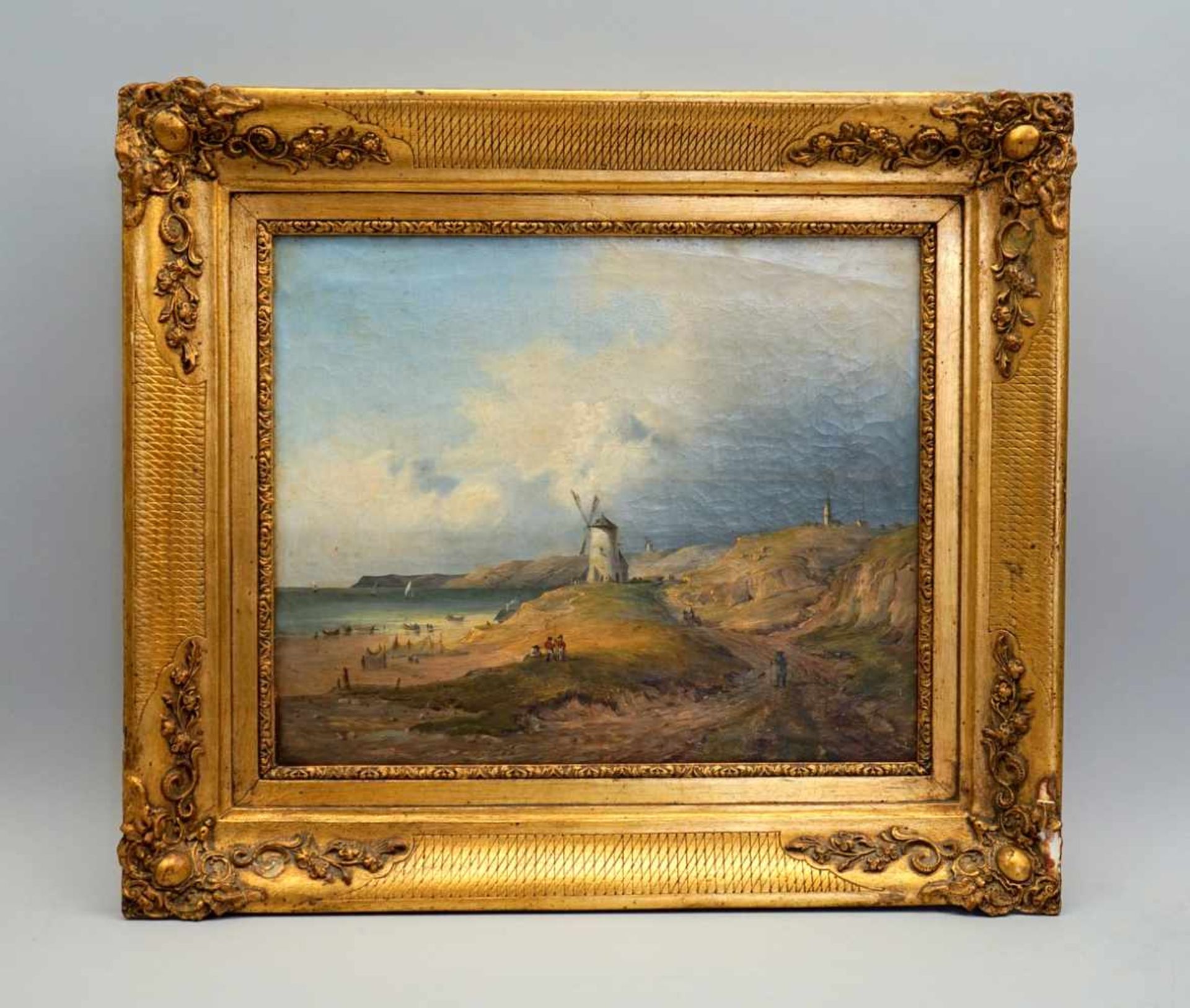 Heinrich Schönfeld, 1809 Dresden - 1845 MünchenÖl/Leinwand. Ansicht einer Meeresbucht mit Windmühle. - Image 2 of 2