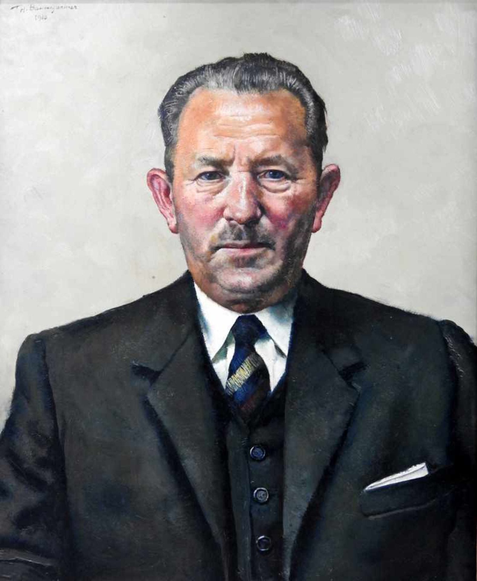 Thomas Baumgartner, 1892 München - 1962 KreuthÖl/Holz. Porträt eines Herrn im feinen Anzug. Links