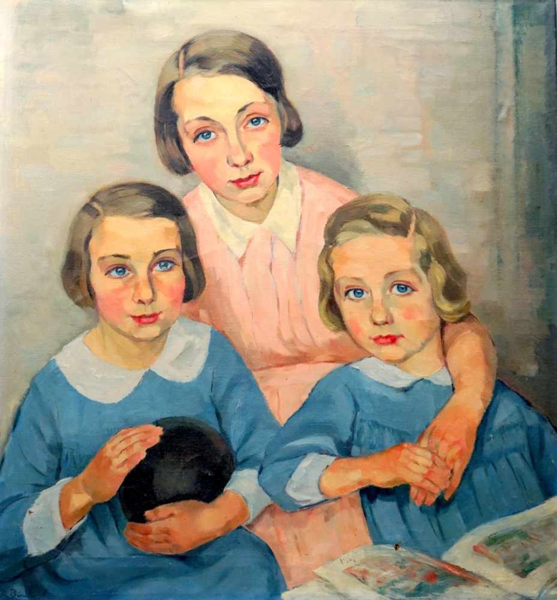 Richard Birnstengel, 1881 Dresden - 1968 ebendaÖl/Leinwand. Drei Schwestern mit blauen Augen in