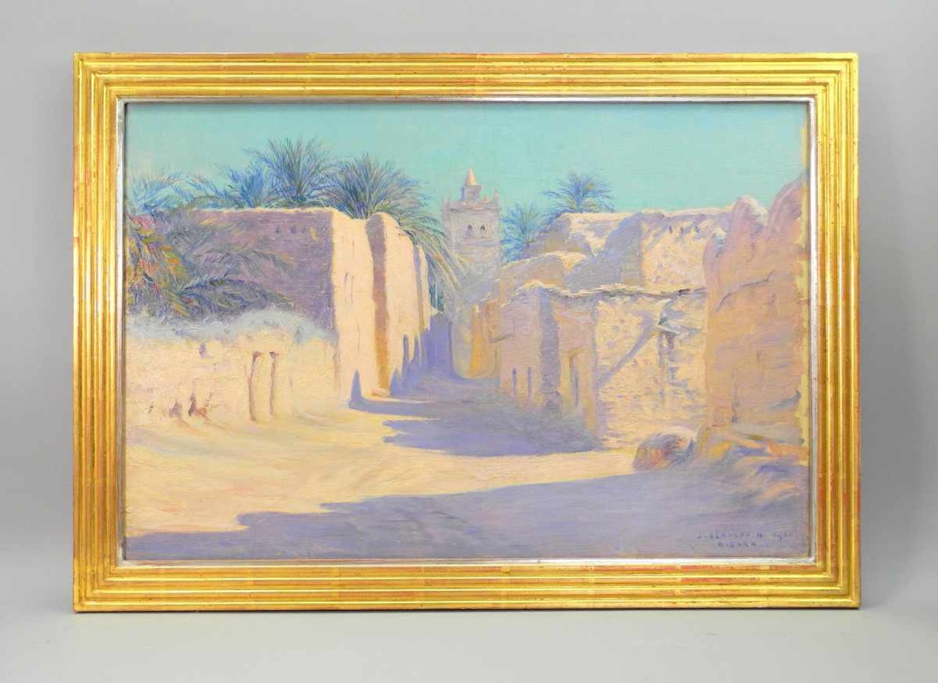 Jules Blancpain, 1860 Villeret - 1914 ebendaÖl/Leinwand. Blick in eine Gasse der algerischen Stadt - Image 2 of 3
