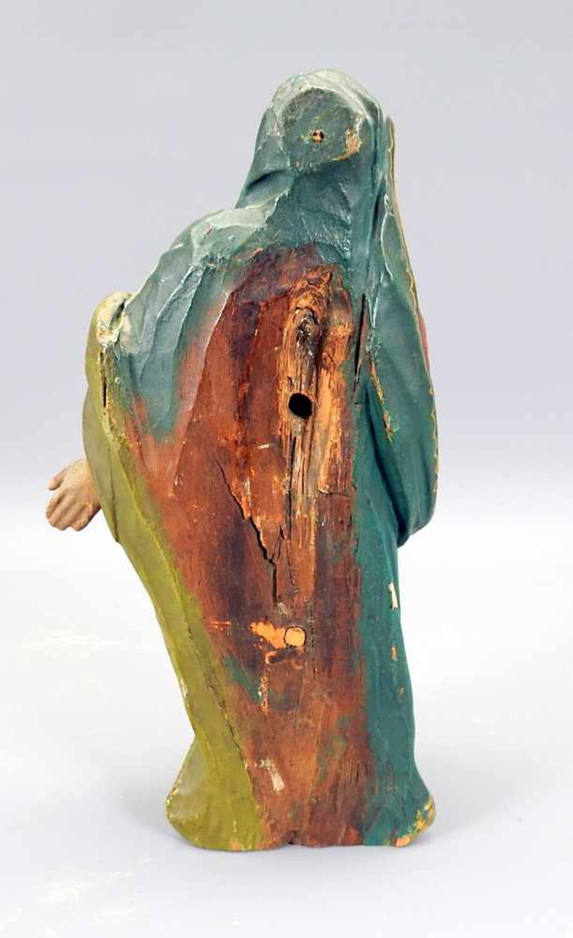 Heilige AnnaHolz geschnitzt und farbig gefasst. Heilige Anna in betender Haltung. Wohl Teil einer - Bild 2 aus 3