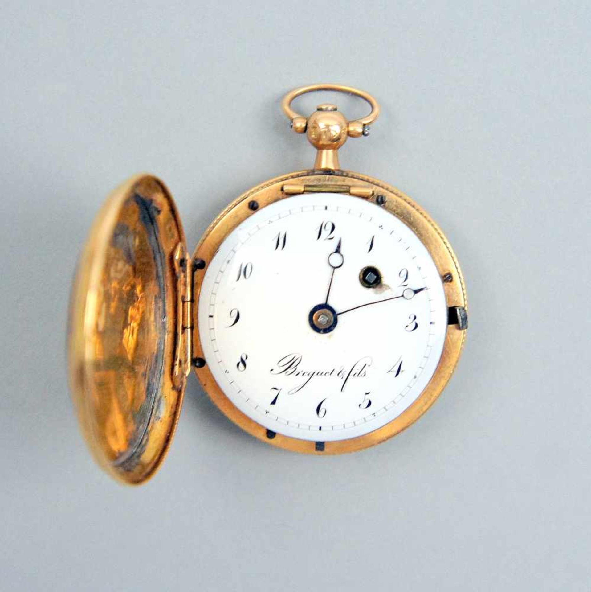 Breguet & Fils, Kleine Gold-Taschenuhr18 K. Gelbgold. Spindel-Taschenuhr. Gangbar, Glasring nicht - Bild 2 aus 4