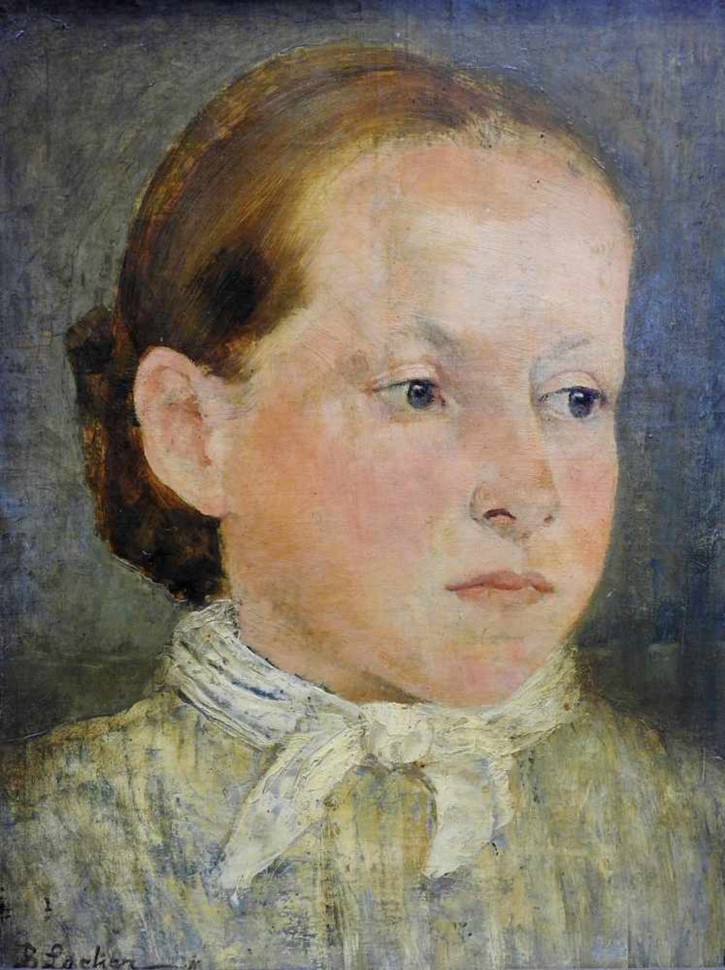 Porträt eines MädchensÖl/Hartfaserplatte. Porträt eines Mädchens mit nachdenklichem Blick. Links