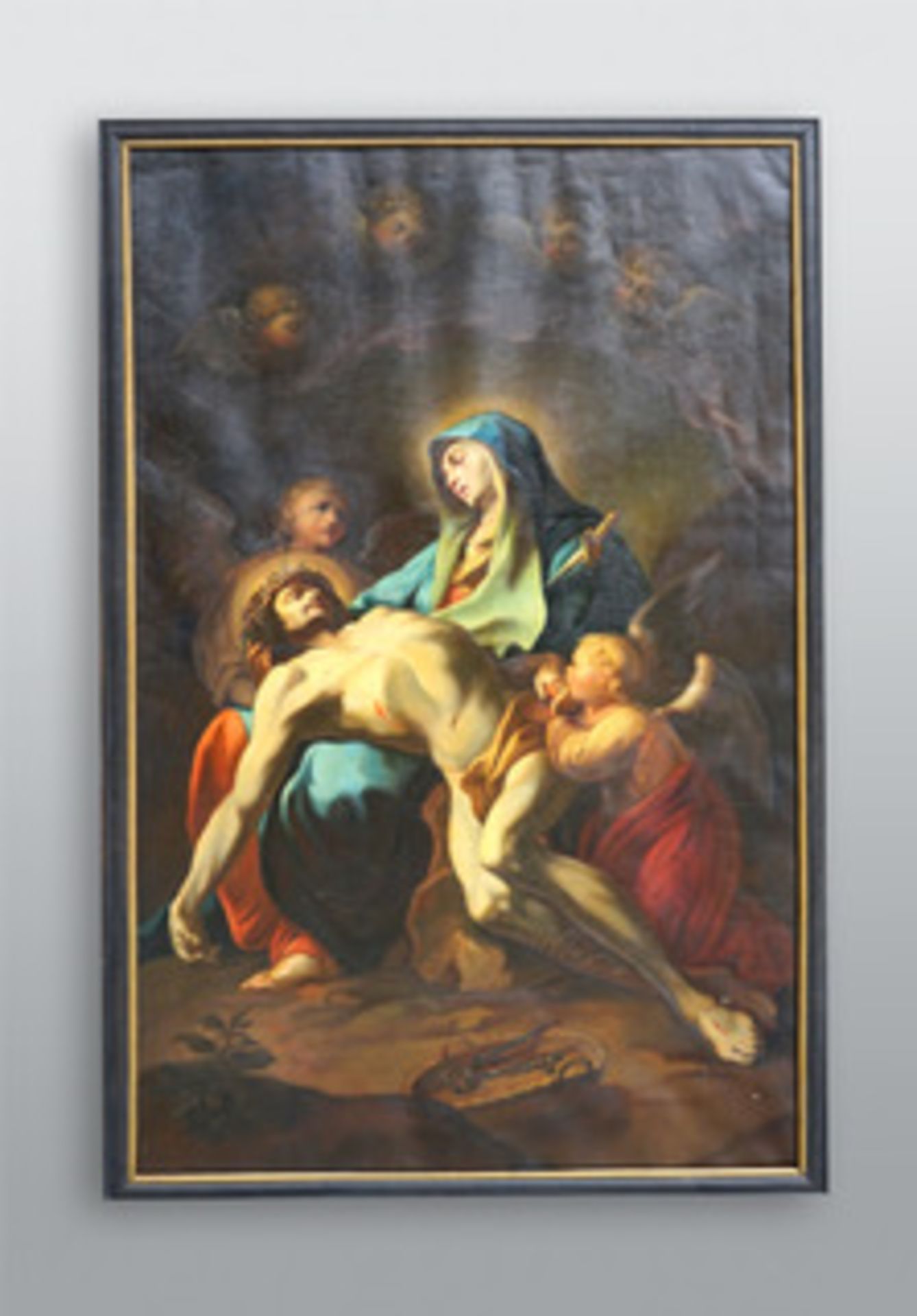 PietaÖl/Leinwand. Darstellung von Maria als Mutter Dolorosa mit dem vom Kreuz genommenen Leichnam - Image 2 of 2