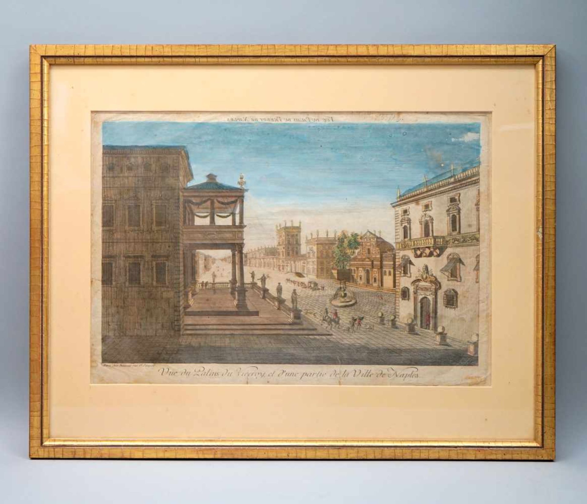 Guckkastenbild des Palazzo Reale in NeapelHandkolorierter Stich/Papier. Der kolorierte Kupferstich - Image 2 of 2