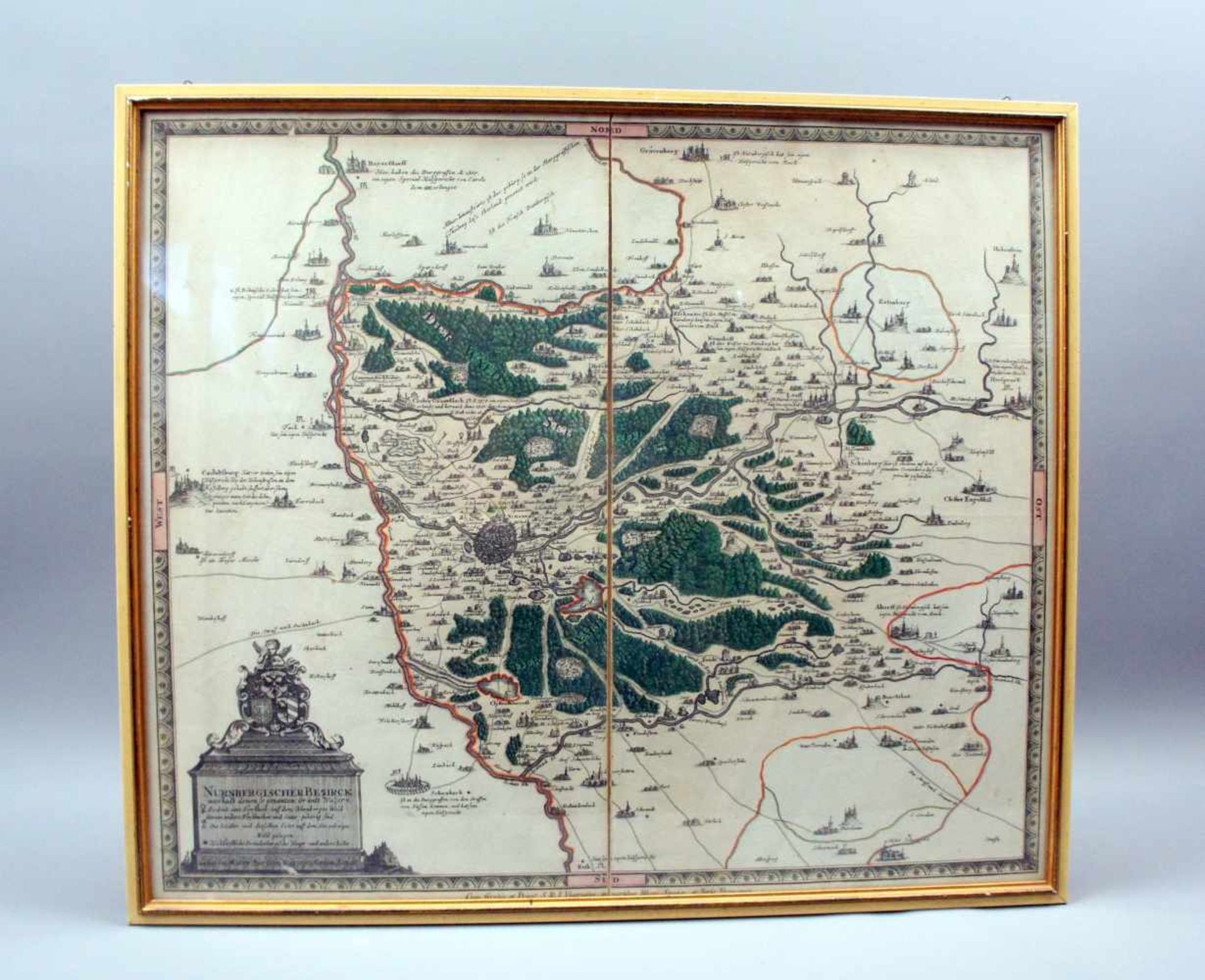 Nürnbergischer BezirkAltkolorierter Kupferstich/Papier. Zweigeteilte Landkarte von Nürnberg, - Bild 2 aus 2