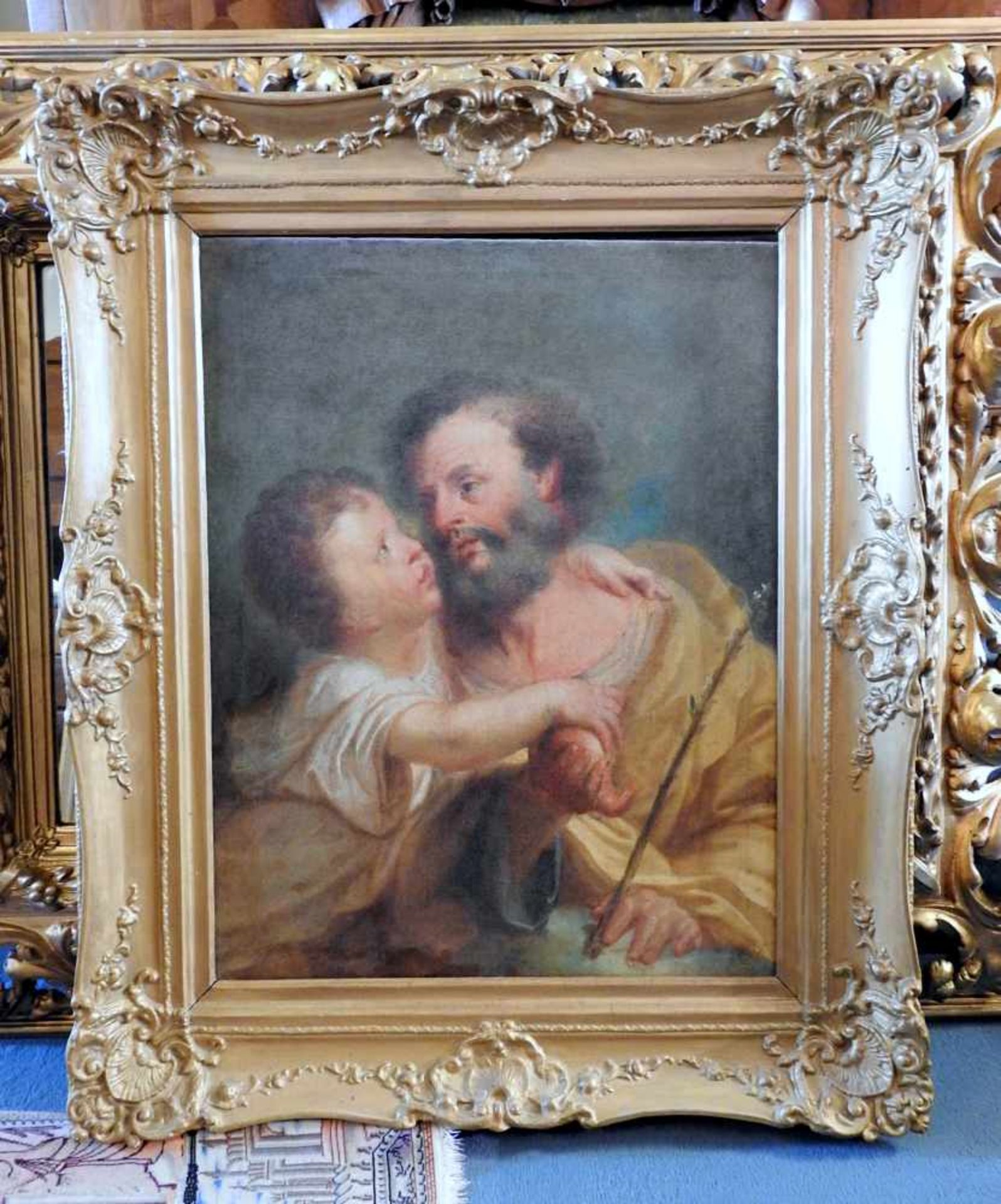 Heiliger Josef mit ChristuskindÖl/Leinwand. Bildnis von Josef und Jesus, welche gemeinsam einen - Image 2 of 3