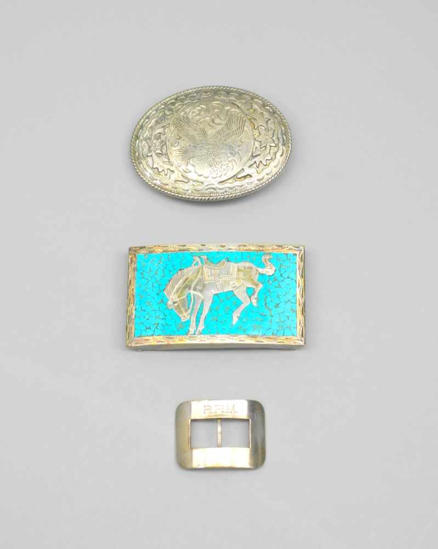 Silberne GürtelschnallenSterling Silber 925, jeweils rückseitig mit unterschiedlichen Punzen