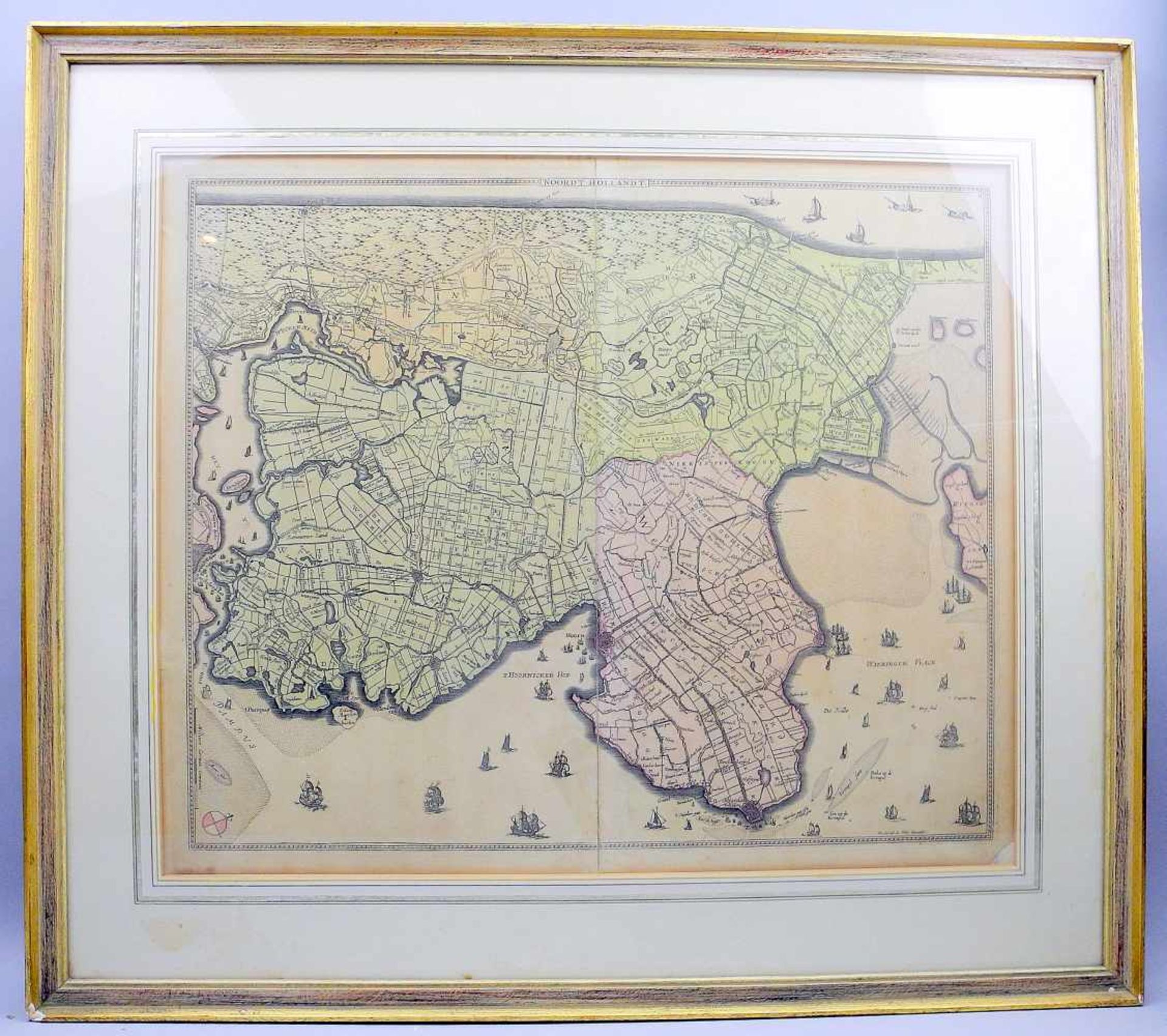 Antike Landkarte "Noordt Hollandt"Kolorierter Kuperstich/Papier. Landkarte des Nordens von - Image 2 of 2