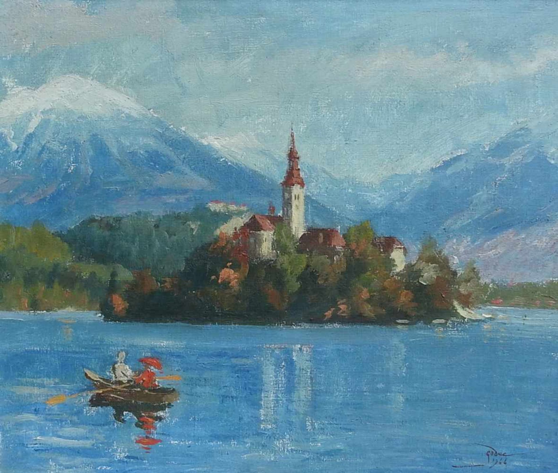 France Godec, 1910 Ljubljana - 1996 ebendaÖl/Leinwand doub. Ansicht der kleinen Insel Blejski Otok